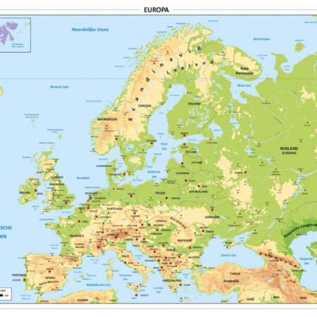 Schoolkaart Europa natuurkundig