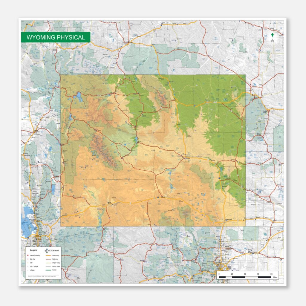 Physical map Wyoming