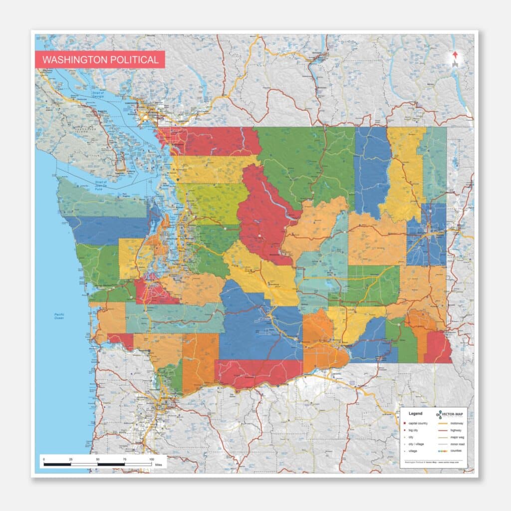 Political map Washington