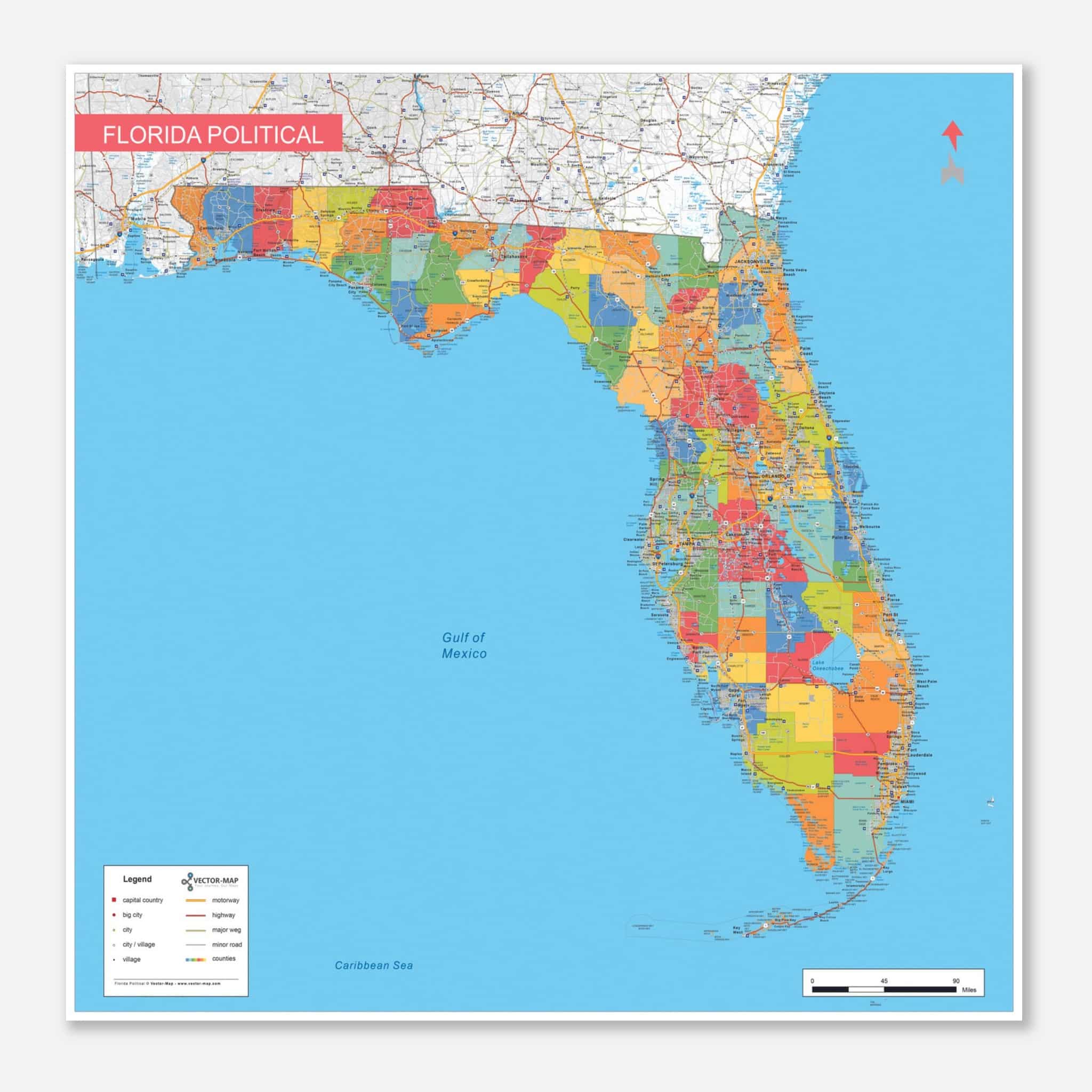 Political Map Florida - Vector Map