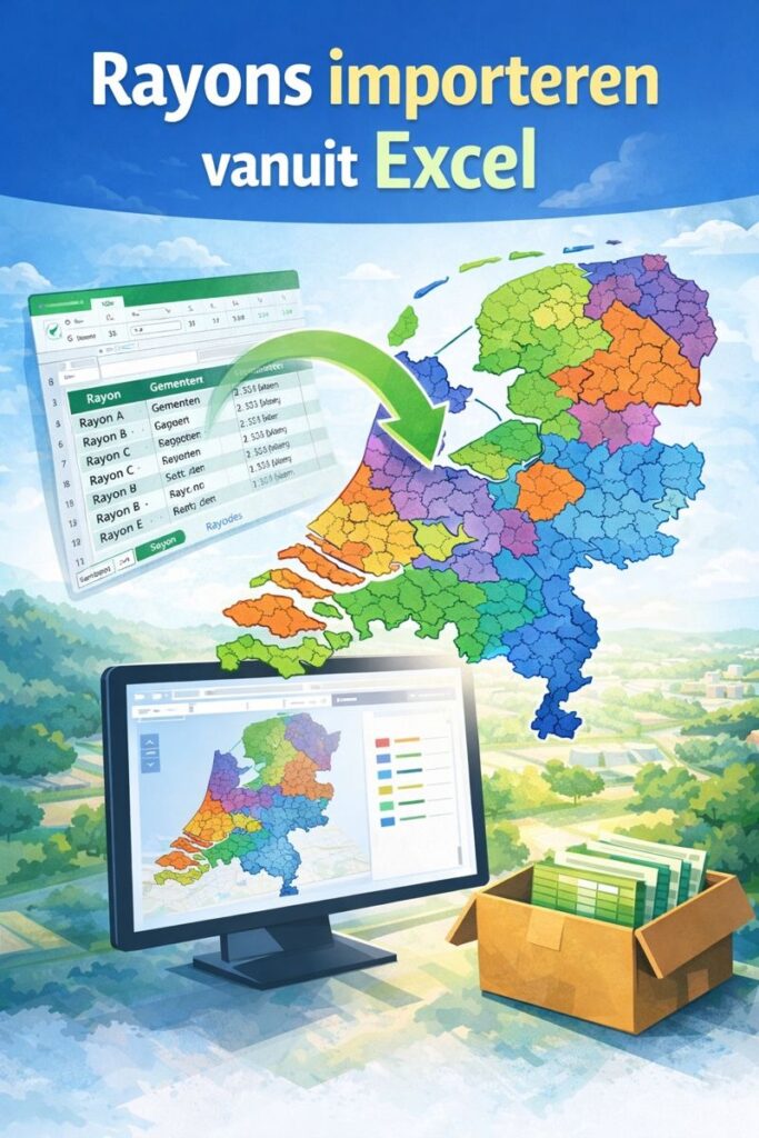 Rayons importeren vanuit Excel naar een interactieve kaart van Nederland met gekleurde werkgebieden