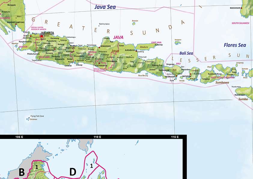 Kaart Indonesië Natuurkundig - Afbeelding 2