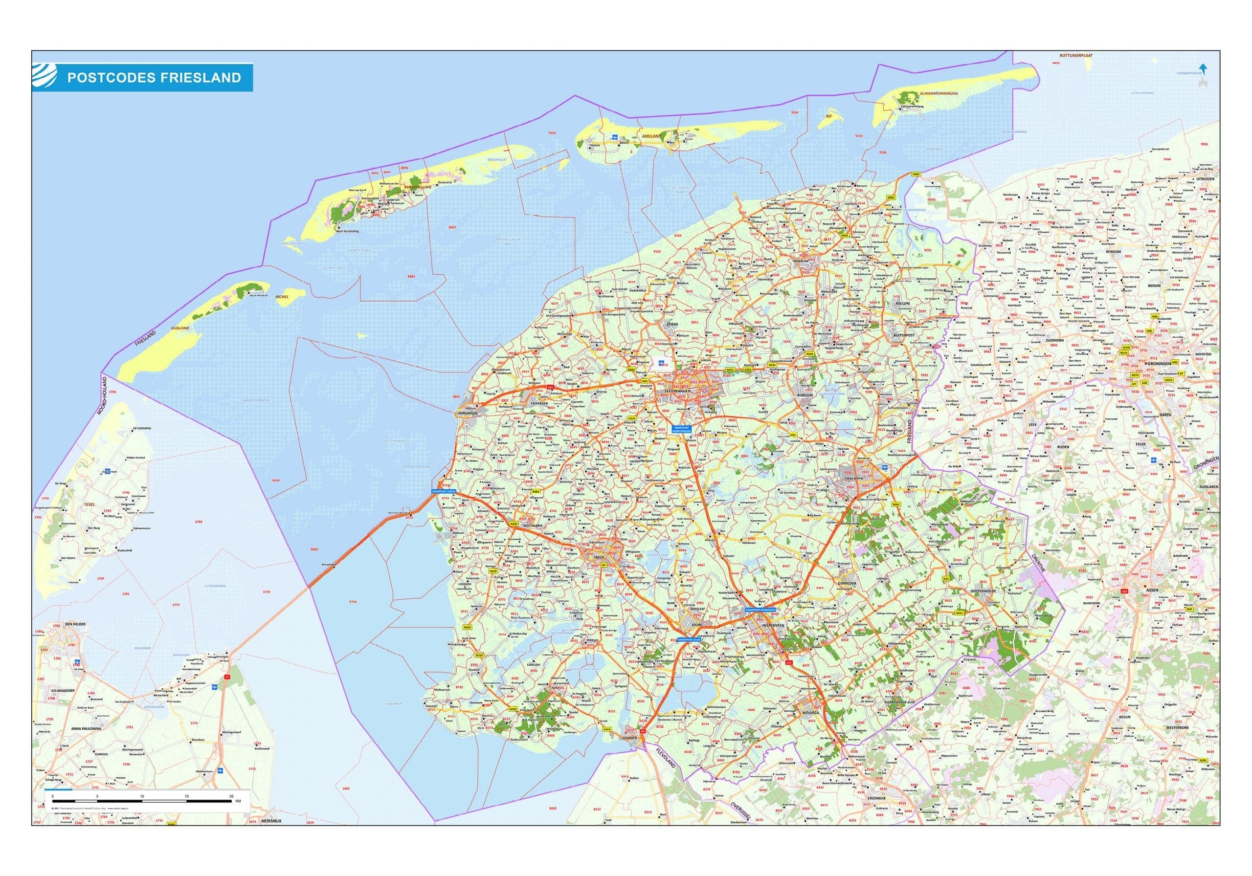 Postcodekaart provincie Friesland
