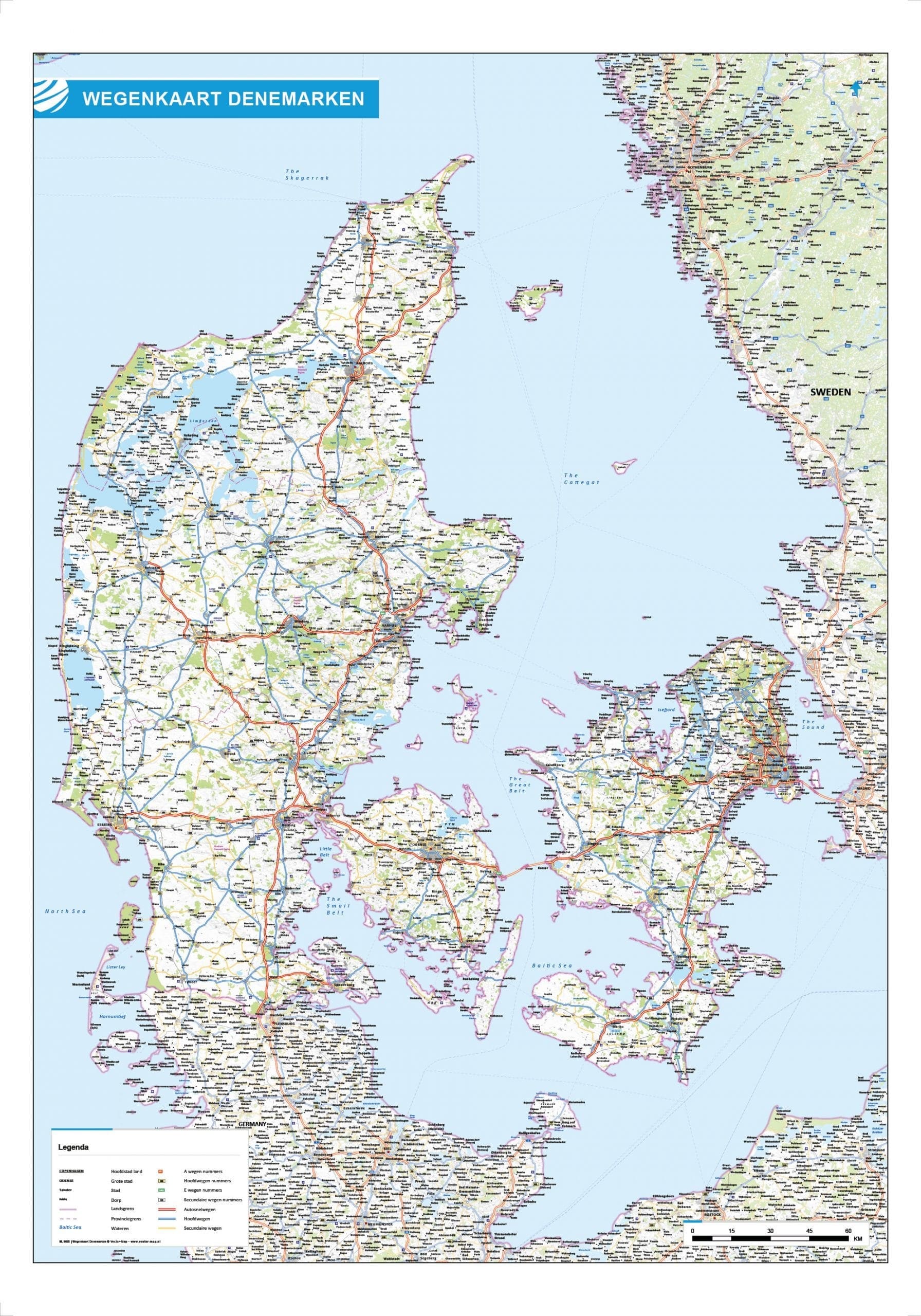 Wegenkaart Denemarken
