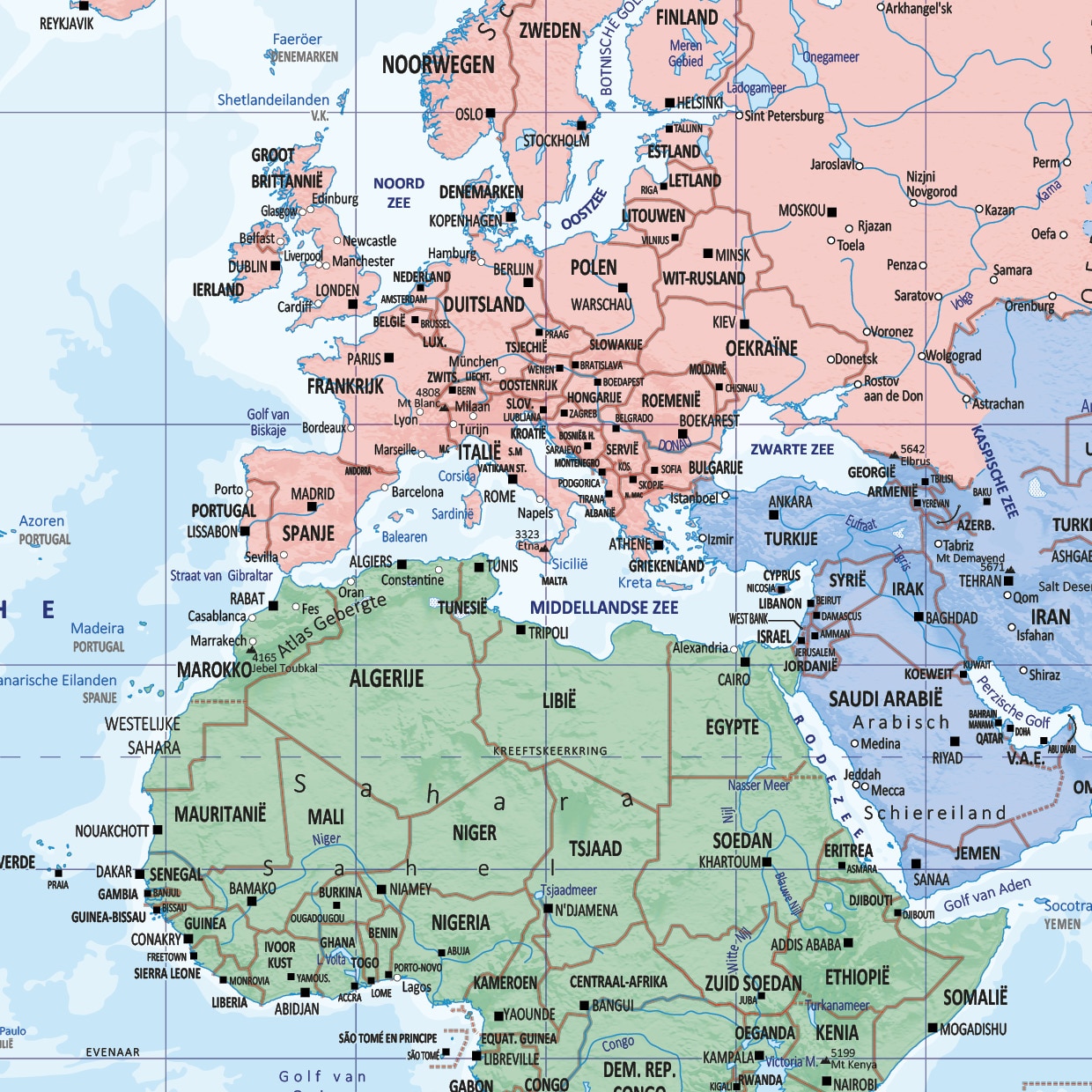 Wereldkaart continenten - Afbeelding 2