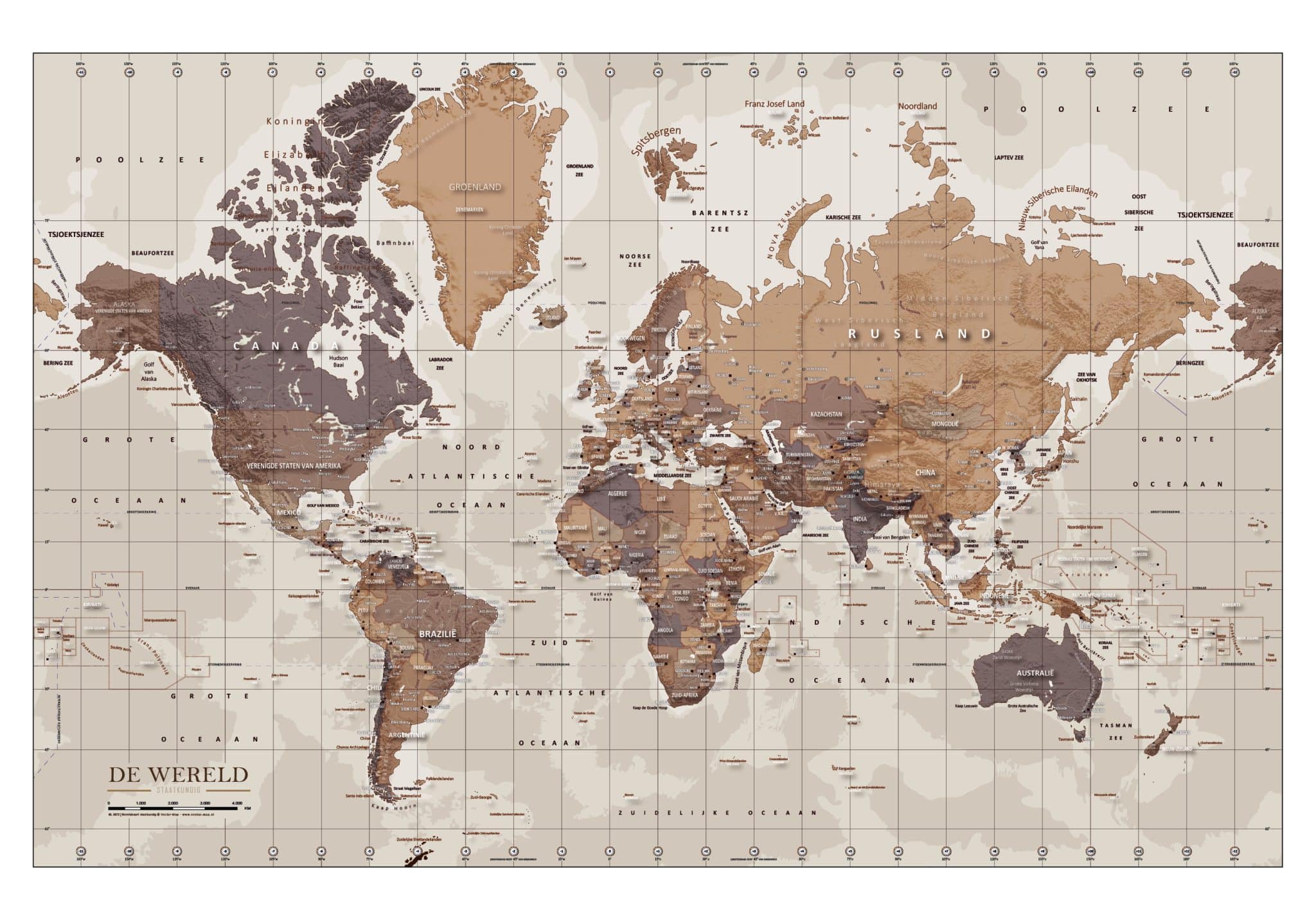 Staatkundige wereldkaart sepia
