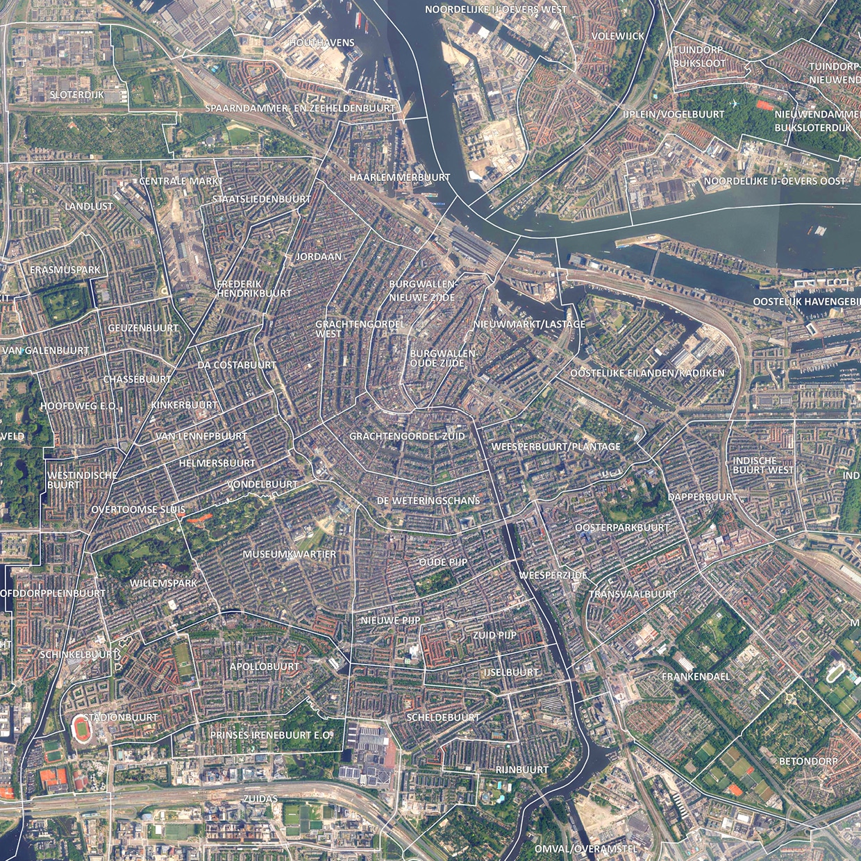 Luchtfoto Amsterdam met wijken - Afbeelding 2