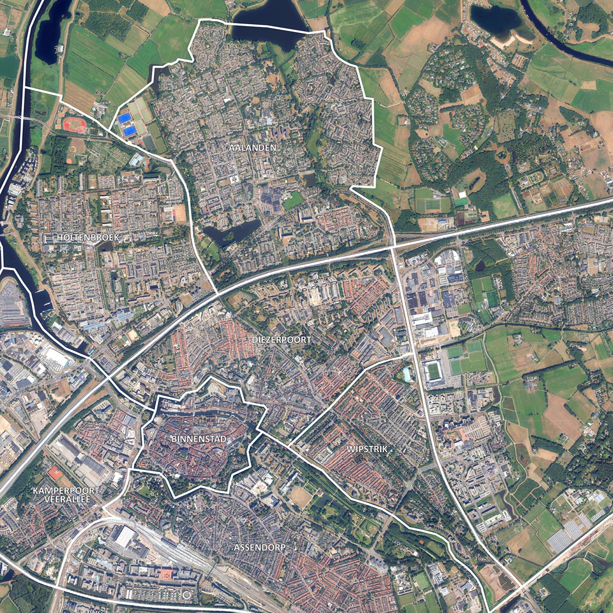 Luchtfoto Zwolle met wijken - Afbeelding 2