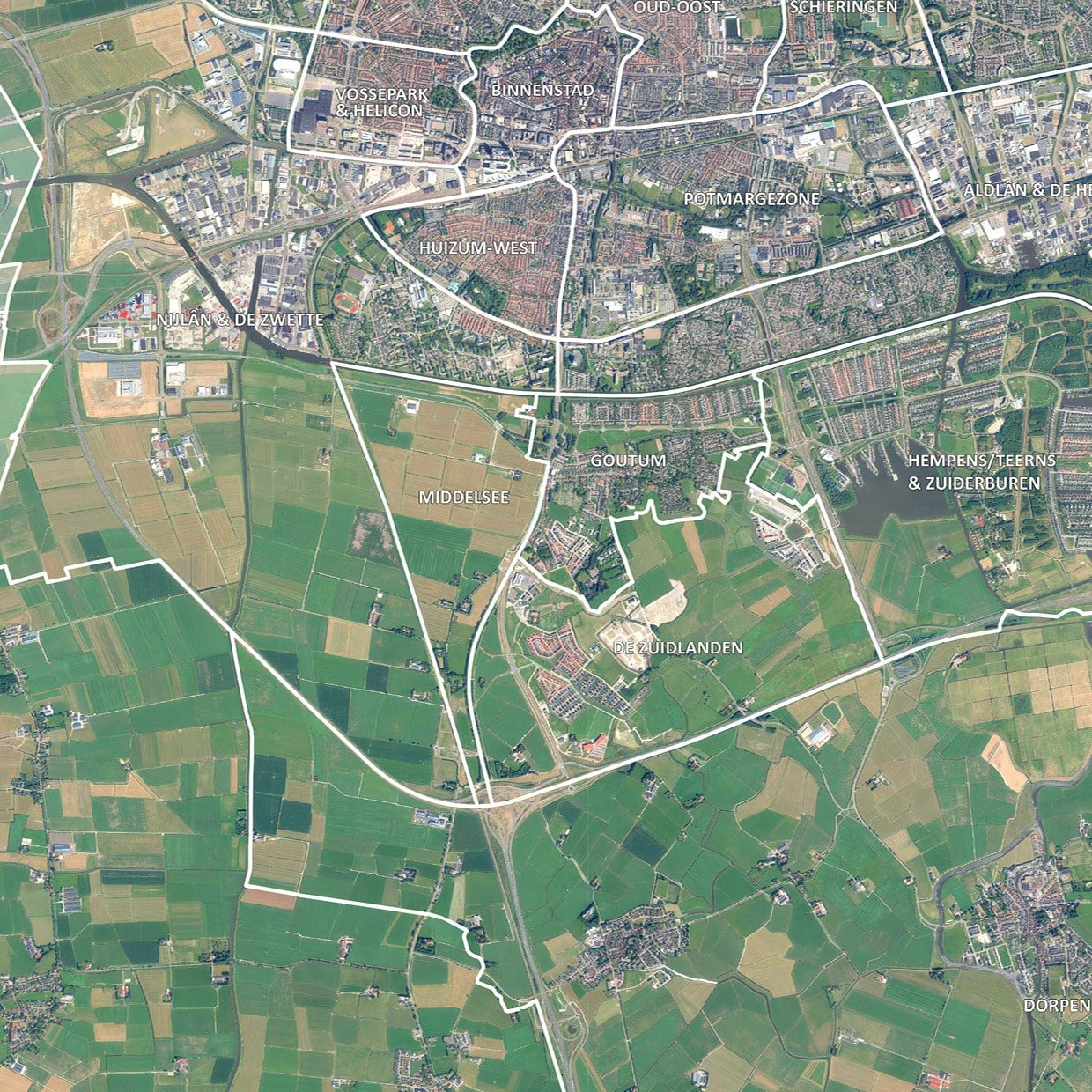 Luchtfoto Leeuwarden met wijken - Afbeelding 2