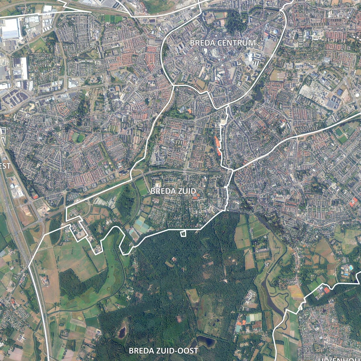 Luchtfoto Breda met wijken - Afbeelding 2