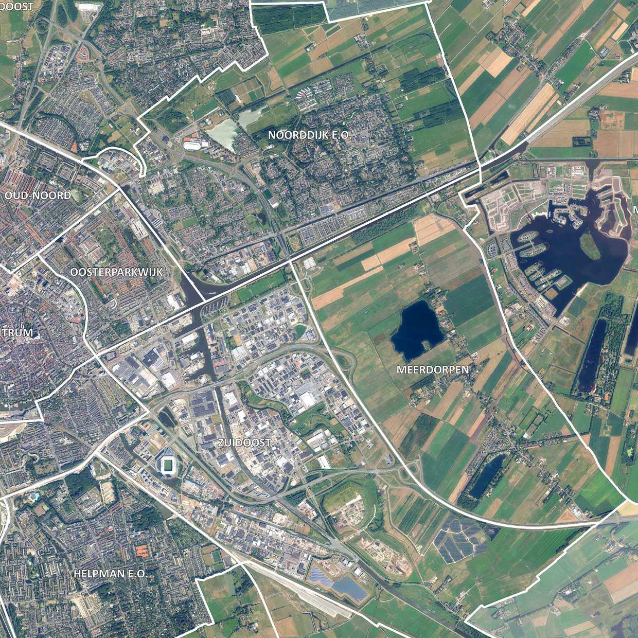 Luchtfoto Groningen met wijken - Afbeelding 2