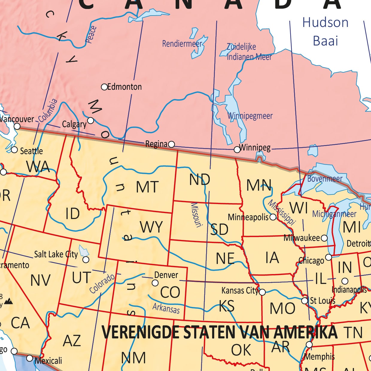 Schoolkaart Noord-Amerika staatkundig - Afbeelding 2