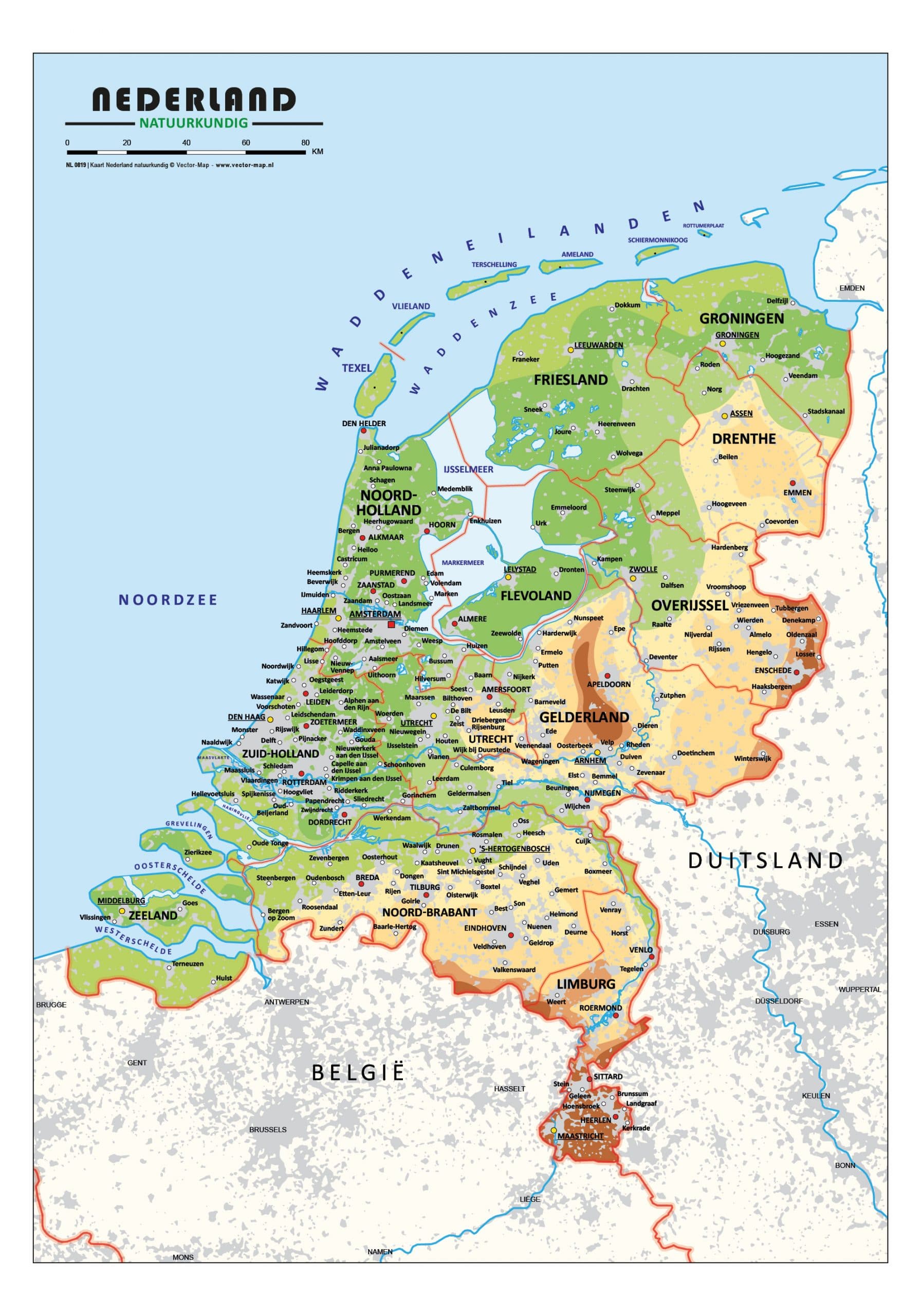 Schoolkaart Nederland natuurkundig