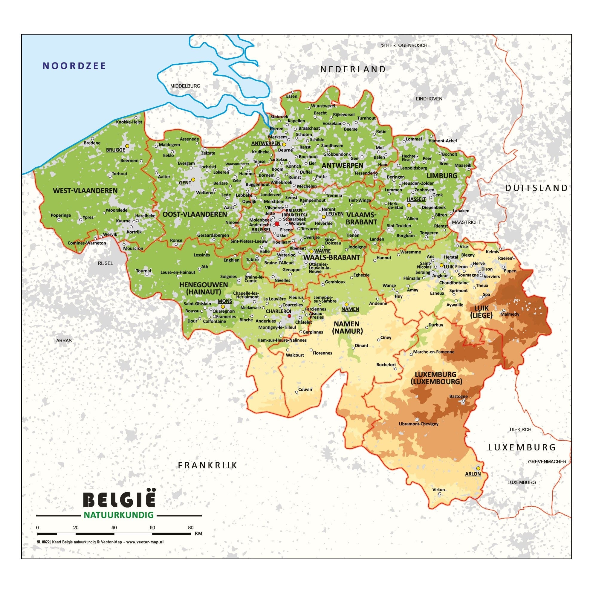 Schoolkaart Belgie natuurkundig