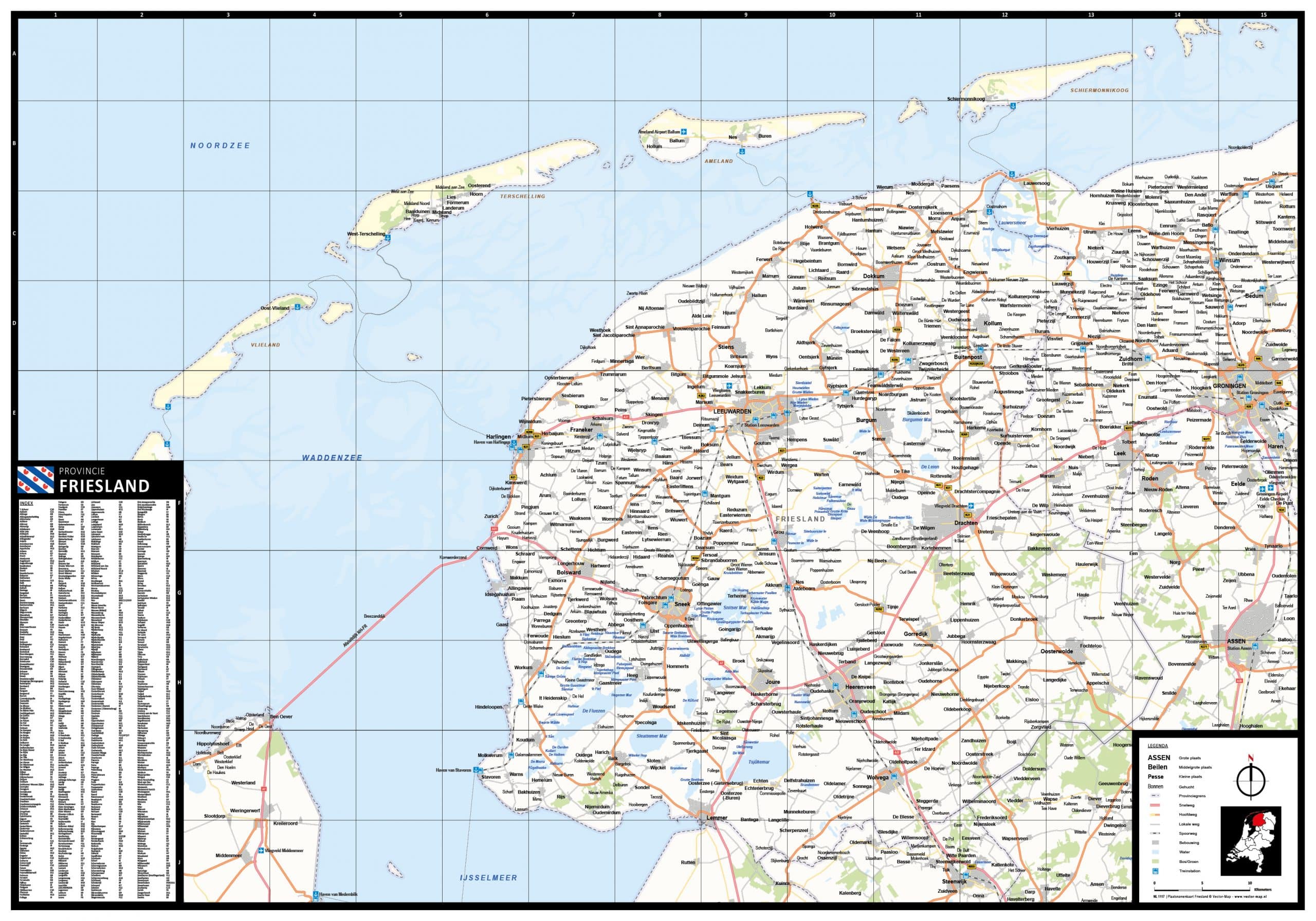 Plaatsnamen provinciekaart Friesland