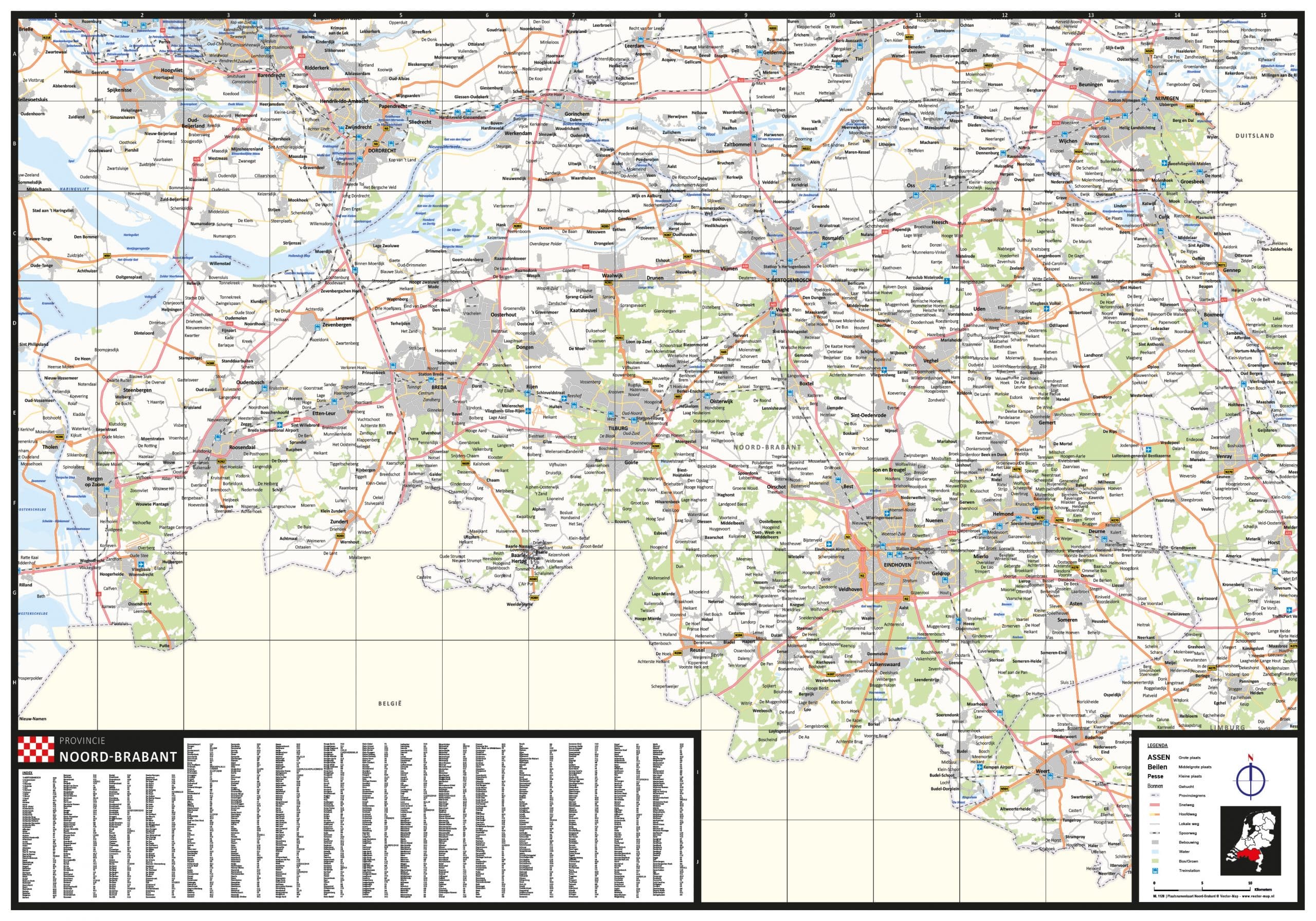 Plaatsnamen provinciekaart Noord-Brabant