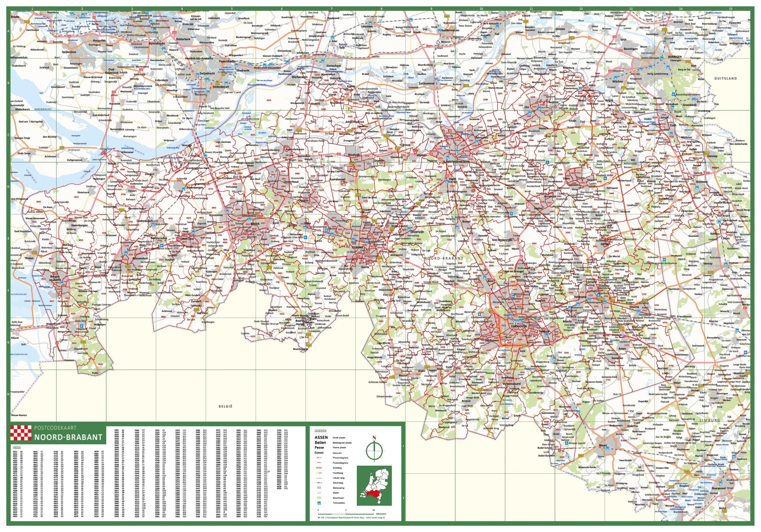 Postcode provinciekaart Noord-Brabant