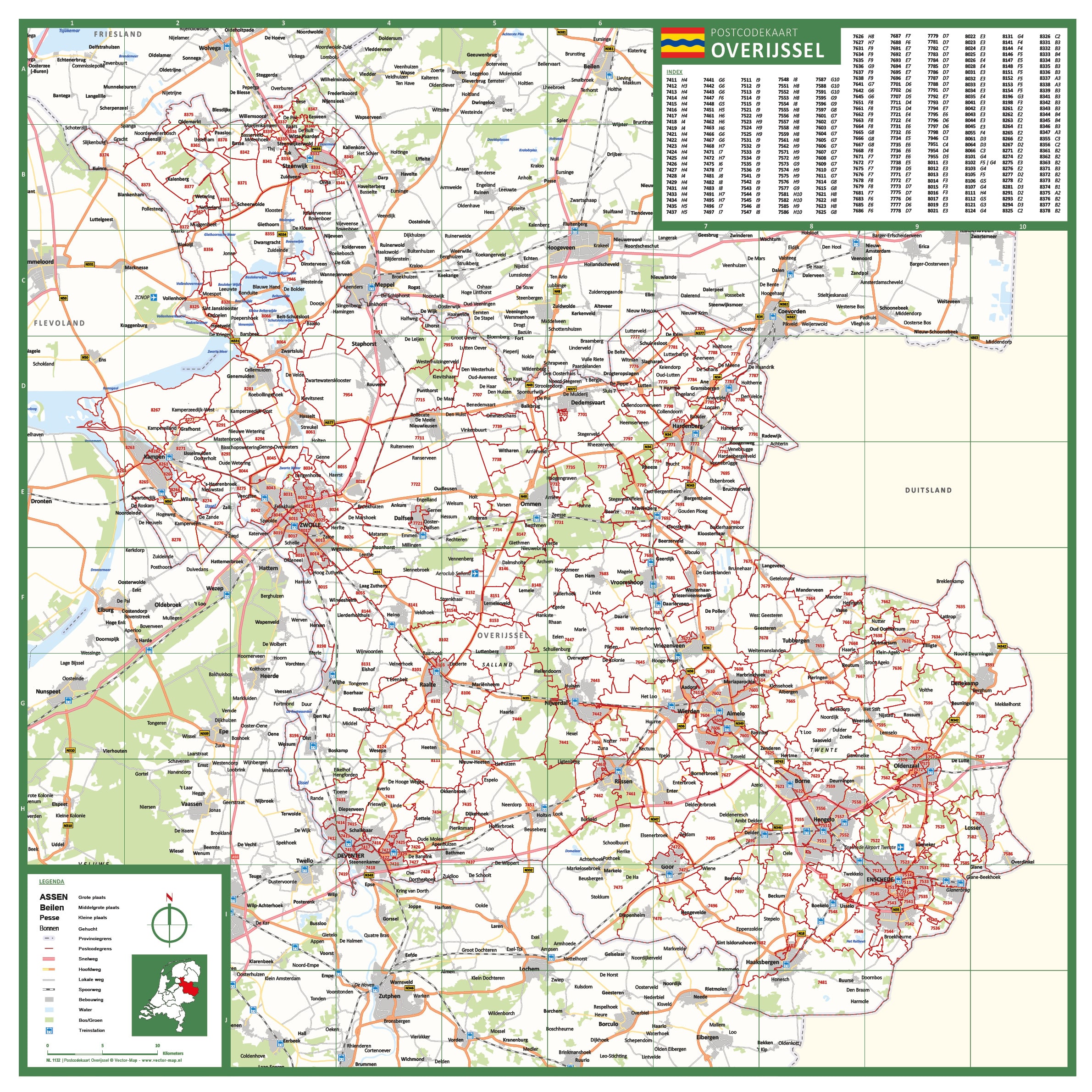 Postcode provinciekaart Overijssel