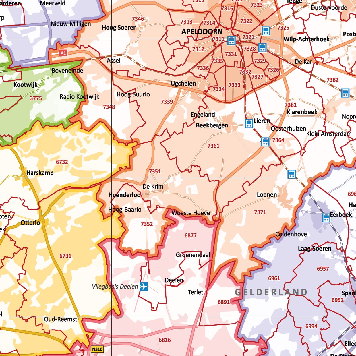 Gekleurde postcodekaart Gelderland - Afbeelding 2
