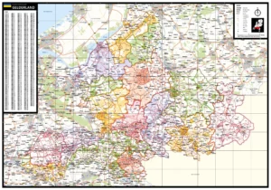 Gekleurde postcodekaart Gelderland