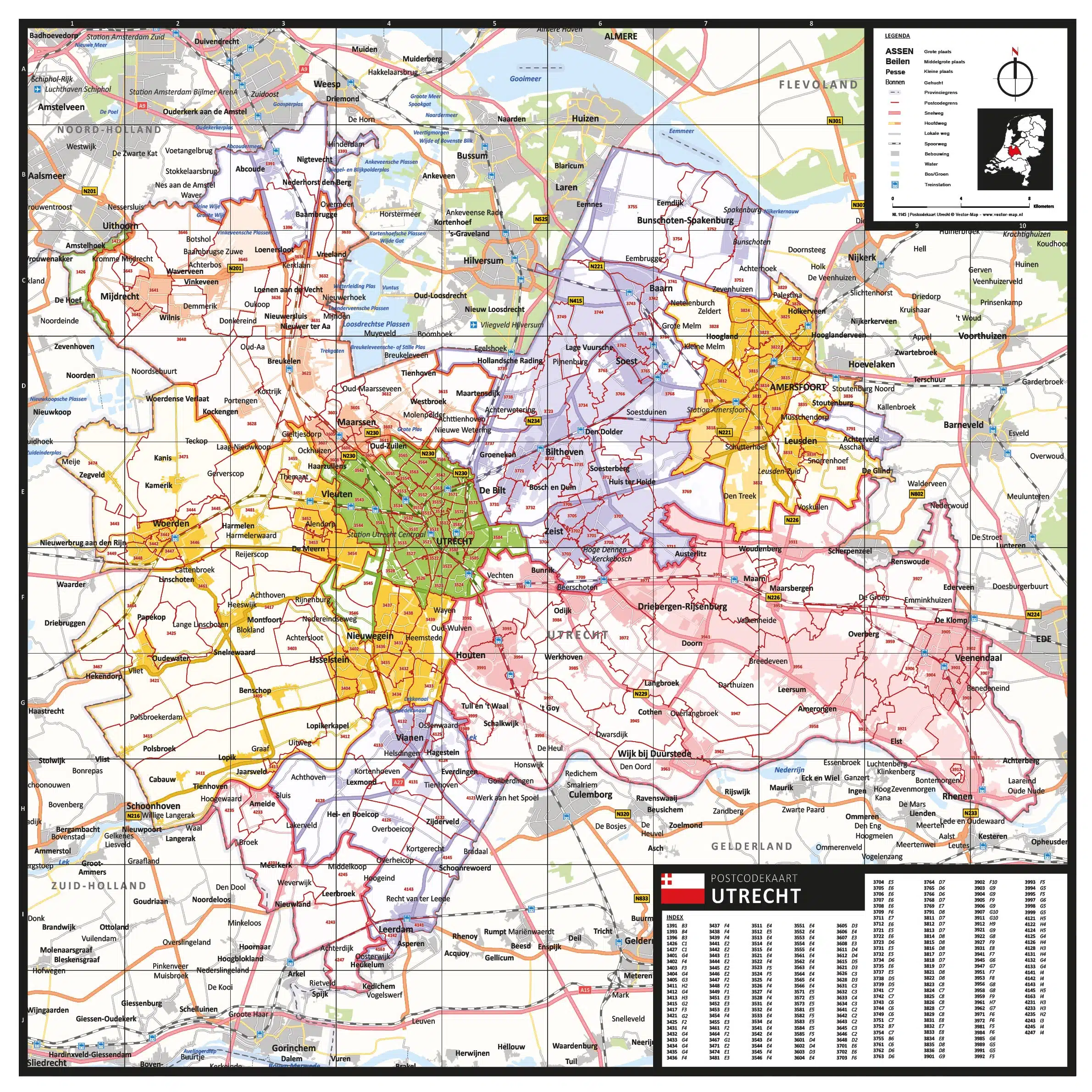 Gekleurde postcodekaart Utrecht