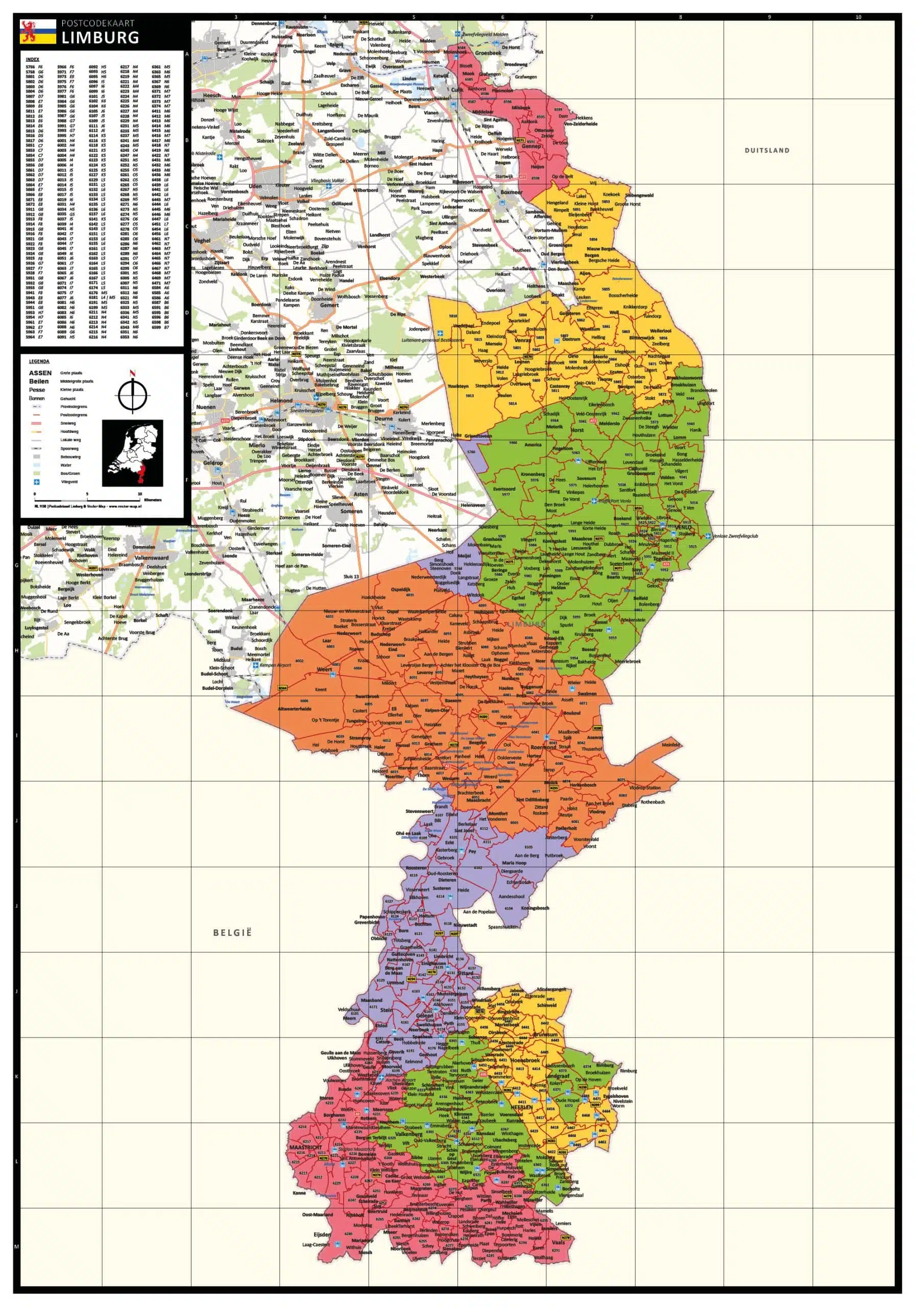 Kaart Limburg met postcodes