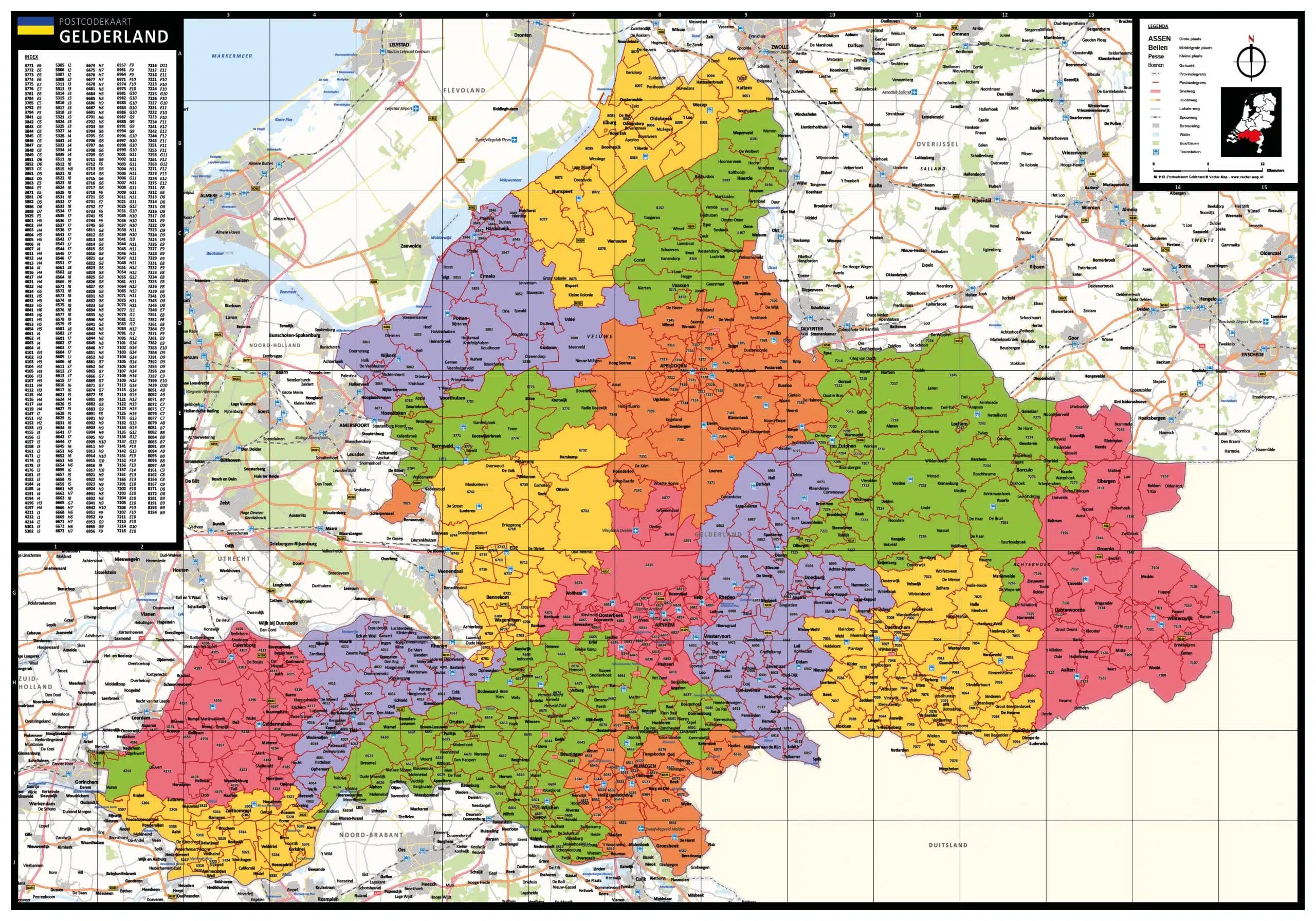 Kaart Gelderland met postcodes
