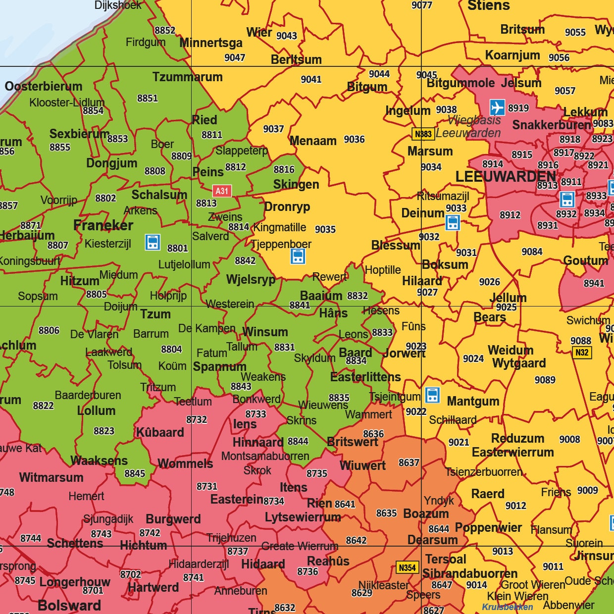Kaart Friesland met postcodes - Afbeelding 2