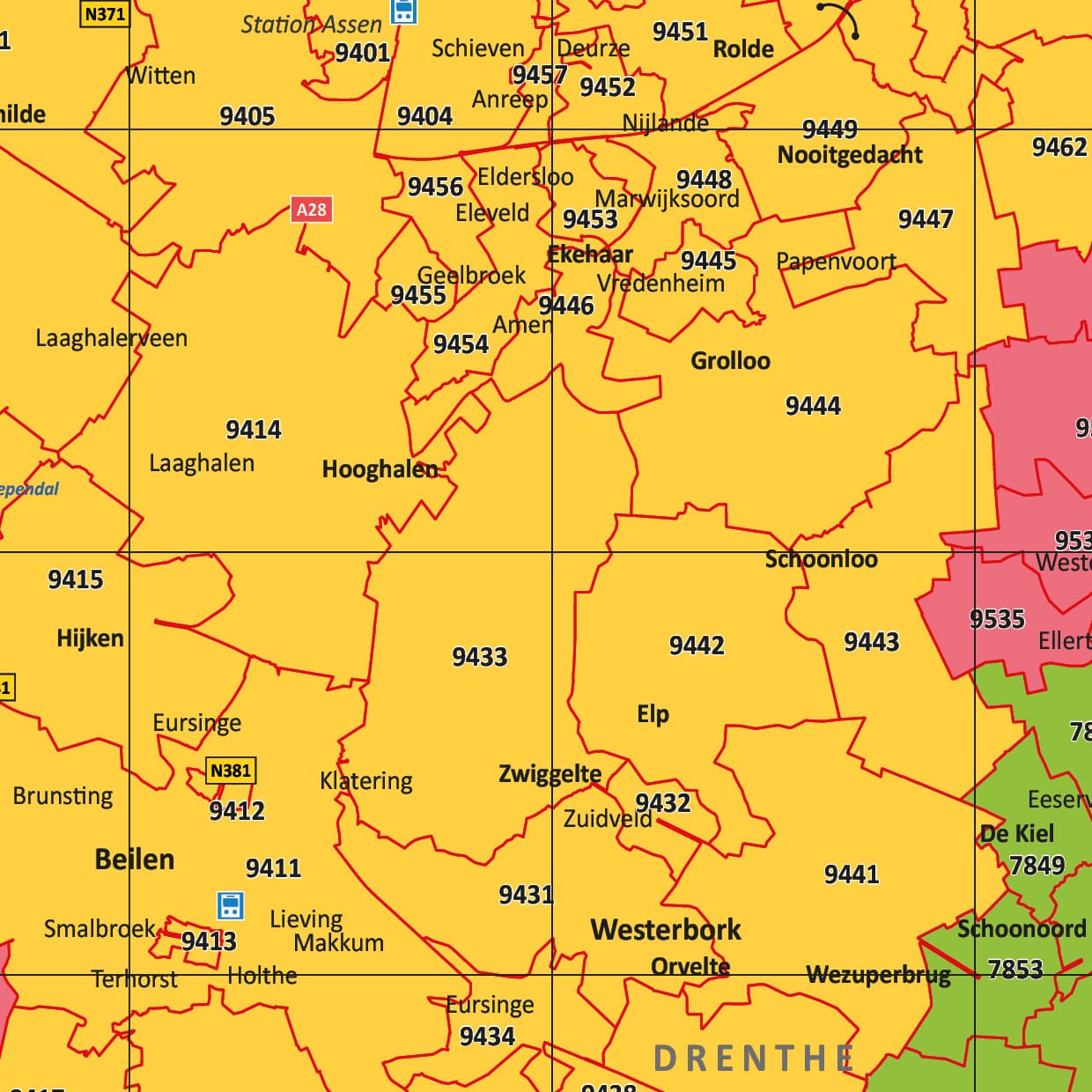 Kaart Drenthe met postcodes - Afbeelding 2