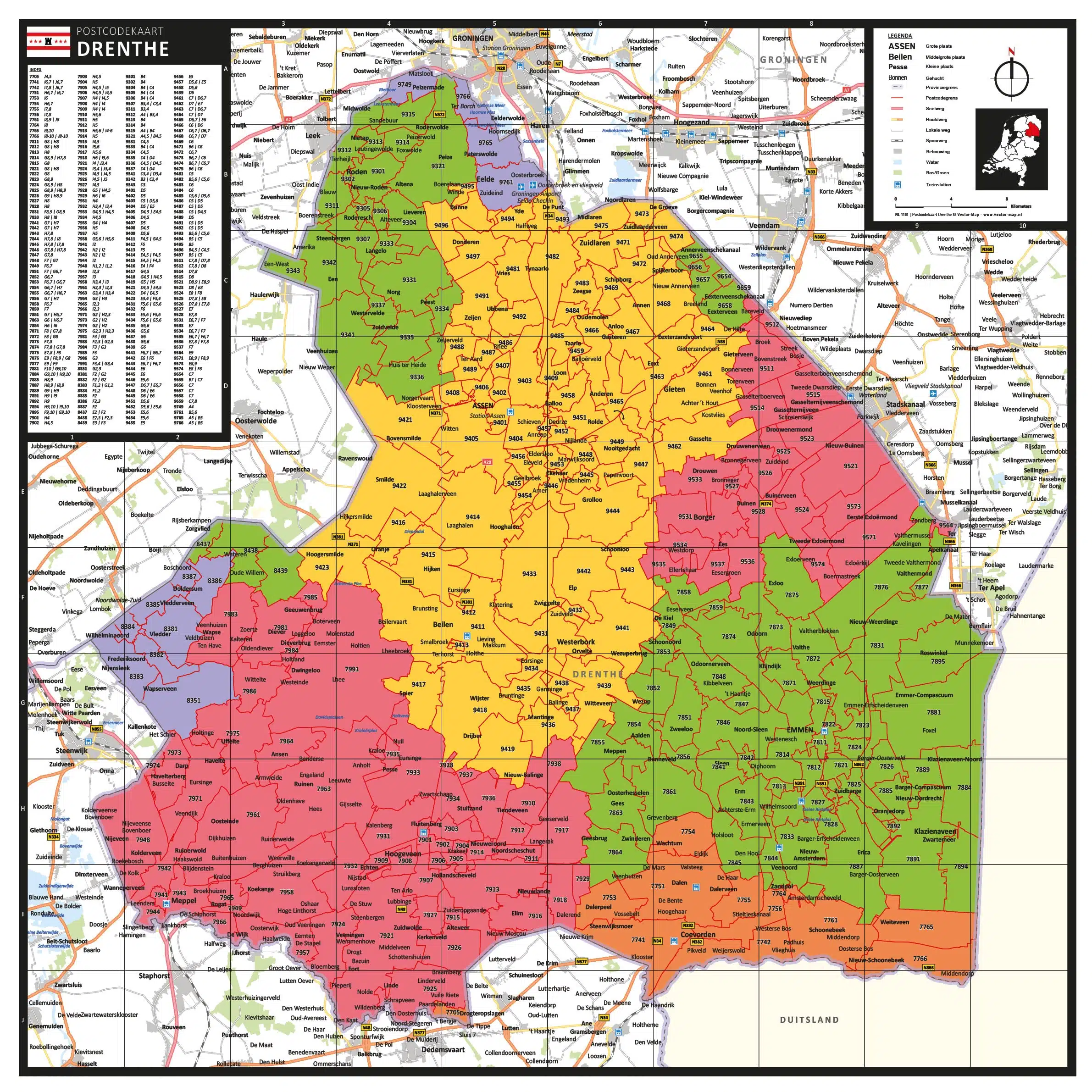 Kaart Drenthe met postcodes