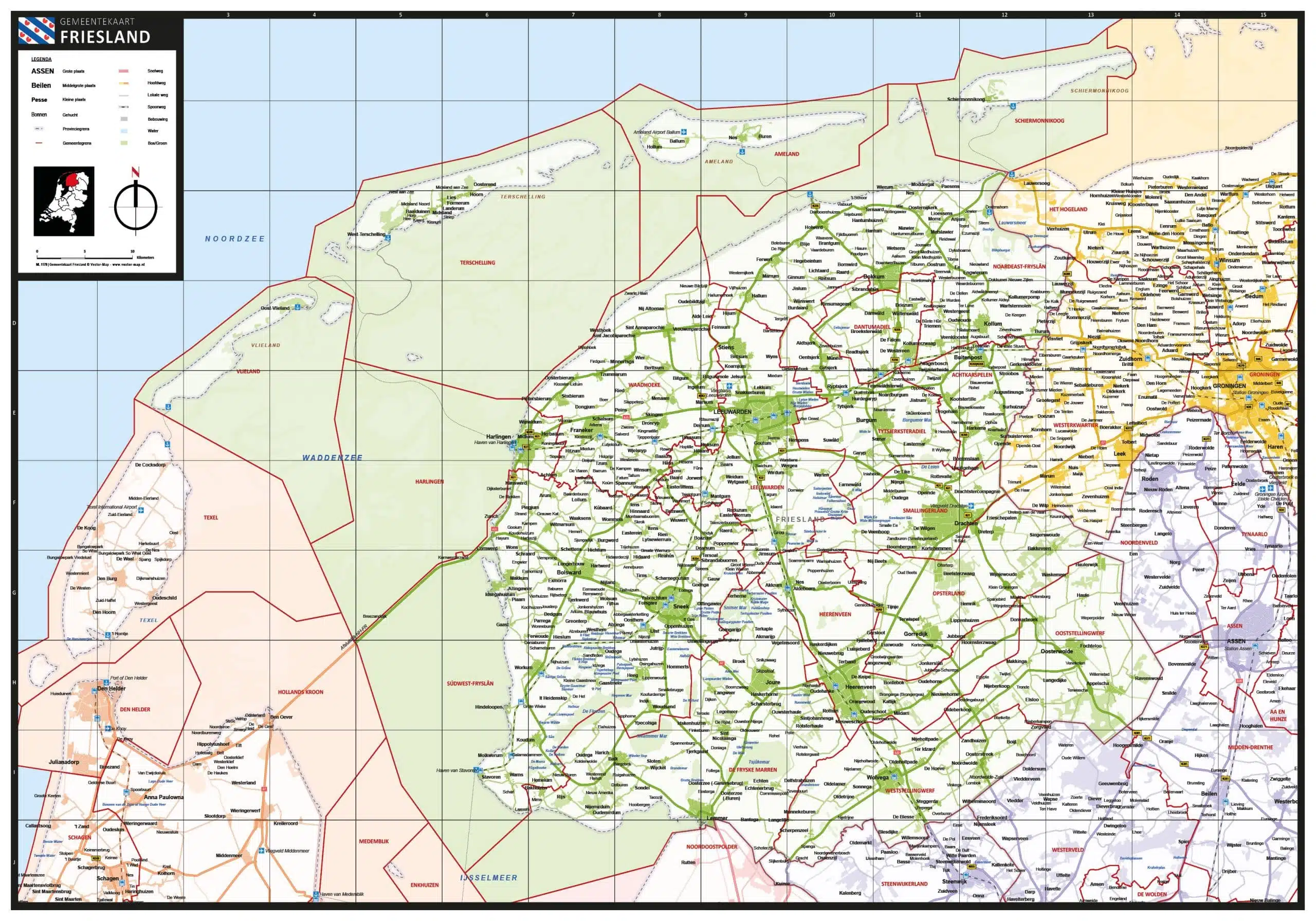 Gekleurde gemeentekaart Friesland