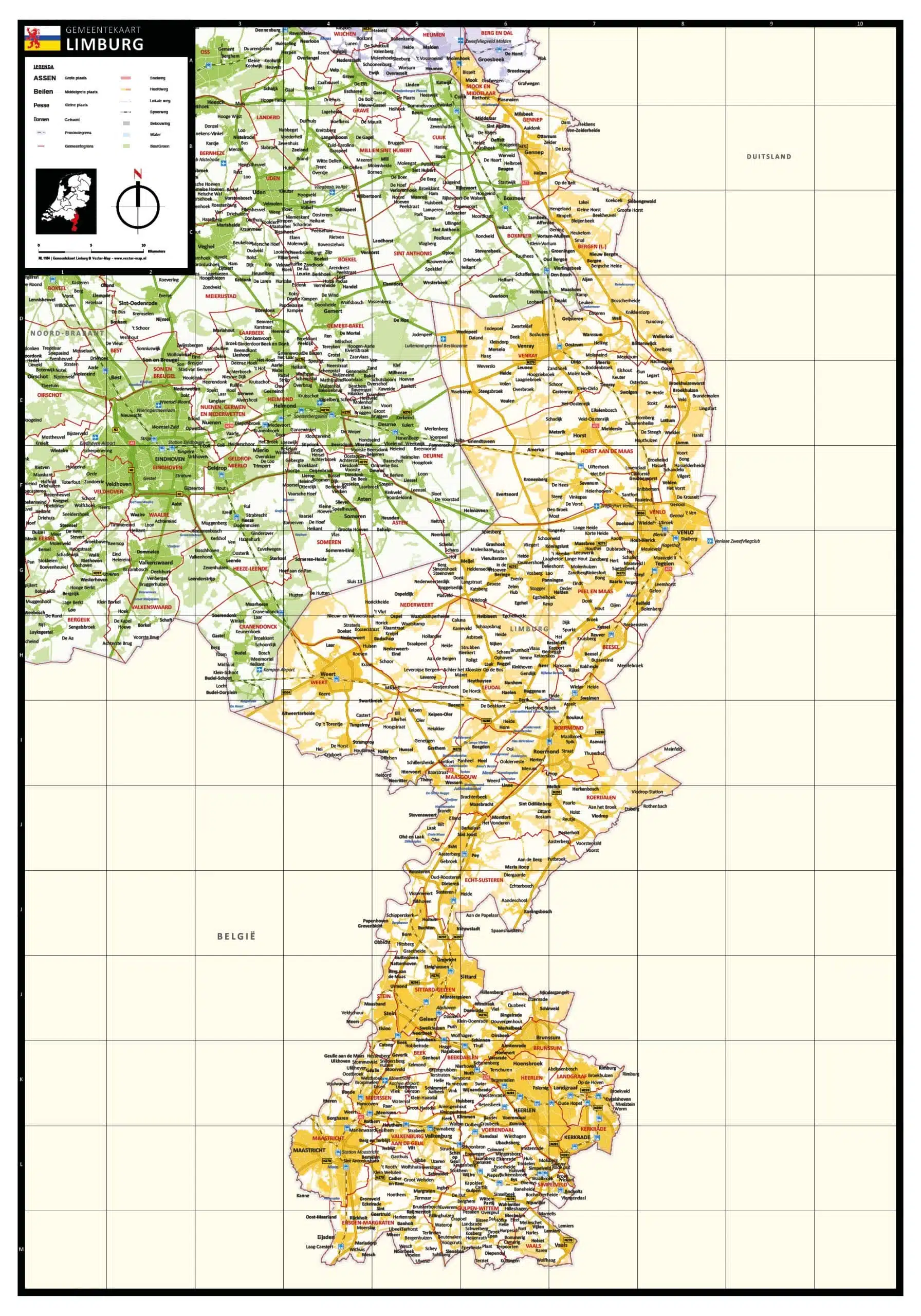 Gekleurde gemeentekaart Limburg