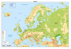 Schoolkaart Europa natuurkundig