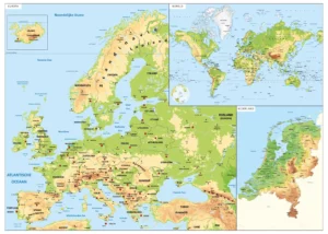 Schoolkaart Europa-Wereld-Nederland natuurkundig