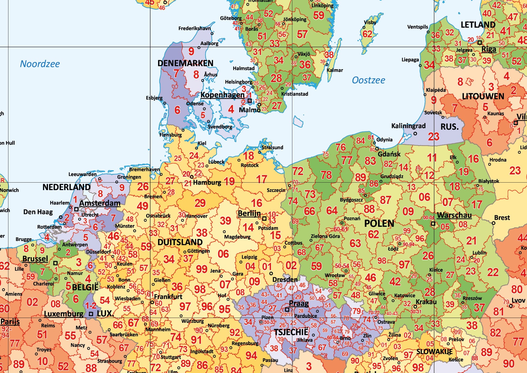 Gedetailleerde postcodekaart Europa - Afbeelding 2
