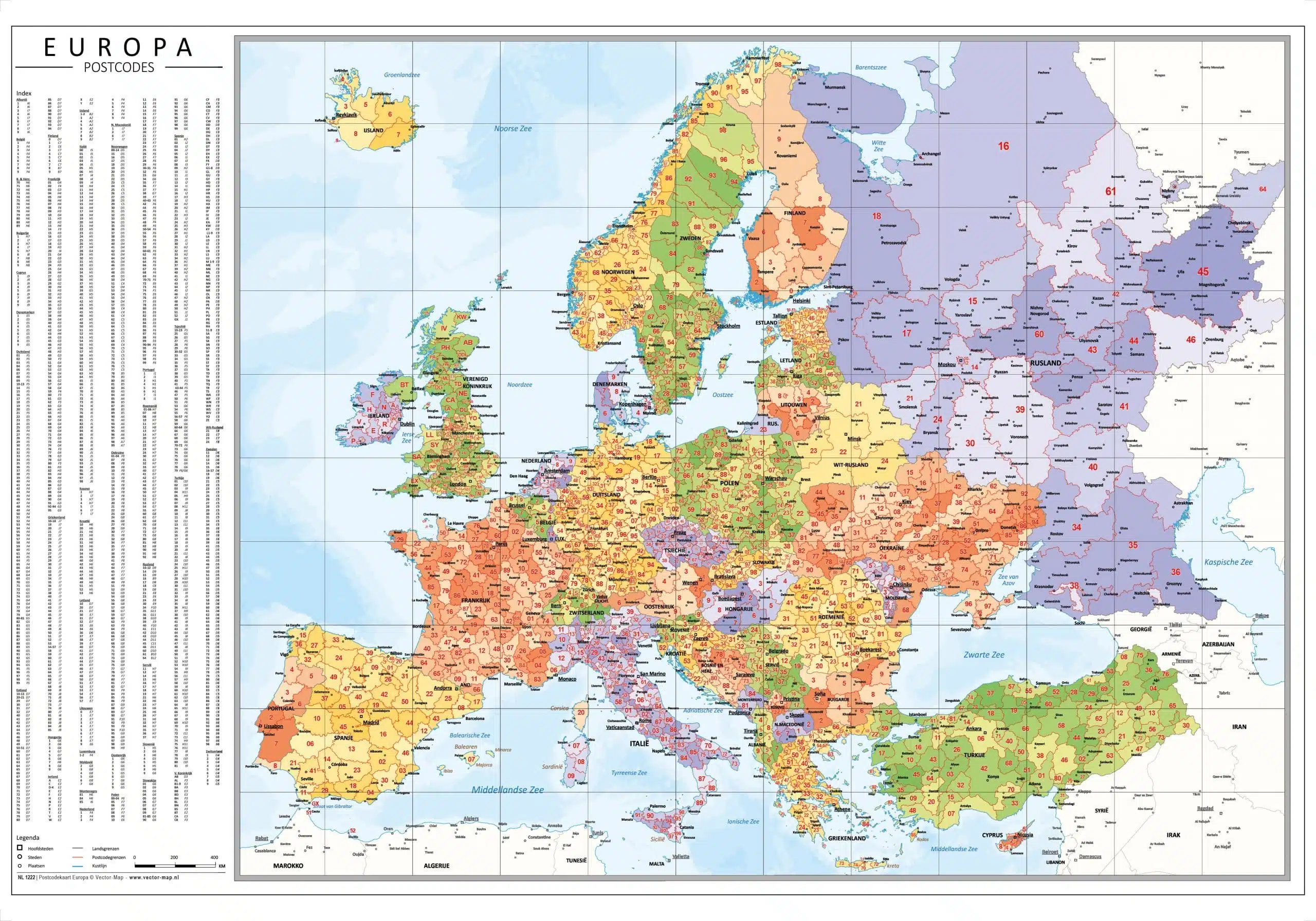 Gedetailleerde postcodekaart Europa
