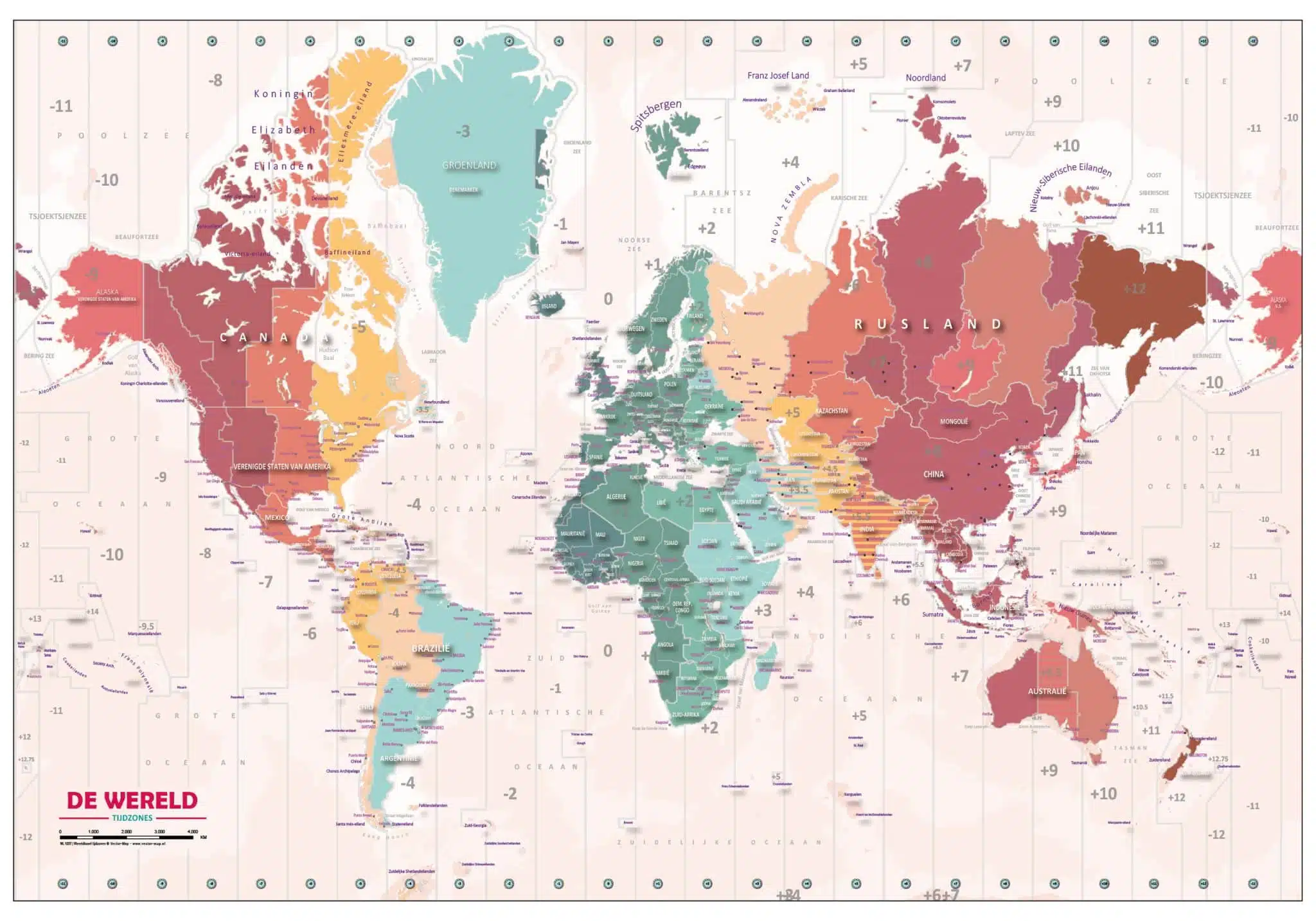 Schoolkaart Wereld tijdzones