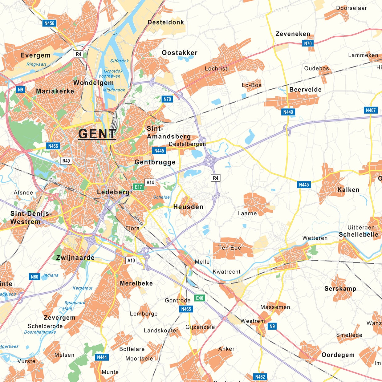 Kaart provincie Oost-Vlaanderen - Afbeelding 2