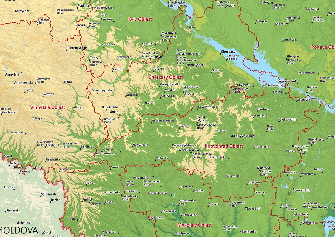 Kaart Oekraïne natuurkundig - Afbeelding 2