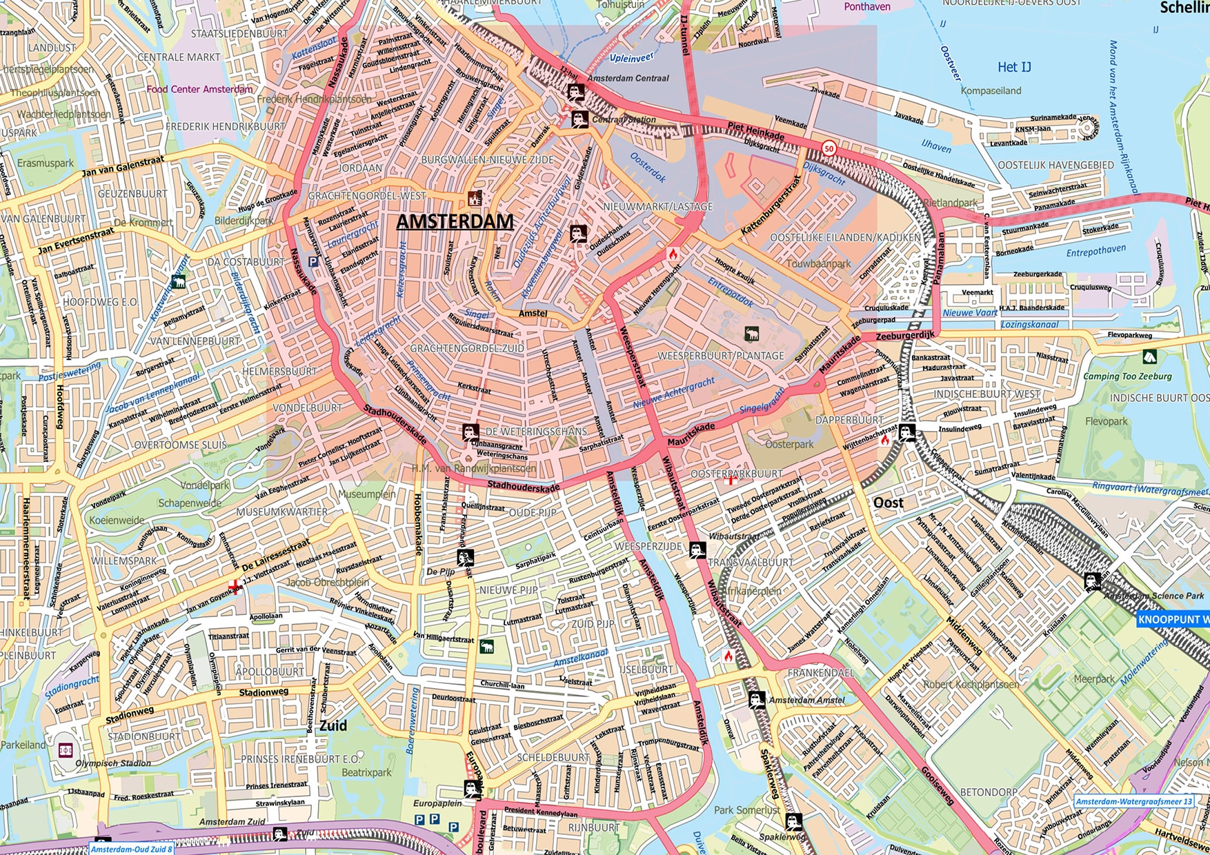 Gedetailleerde Kaart Amsterdam - Afbeelding 2