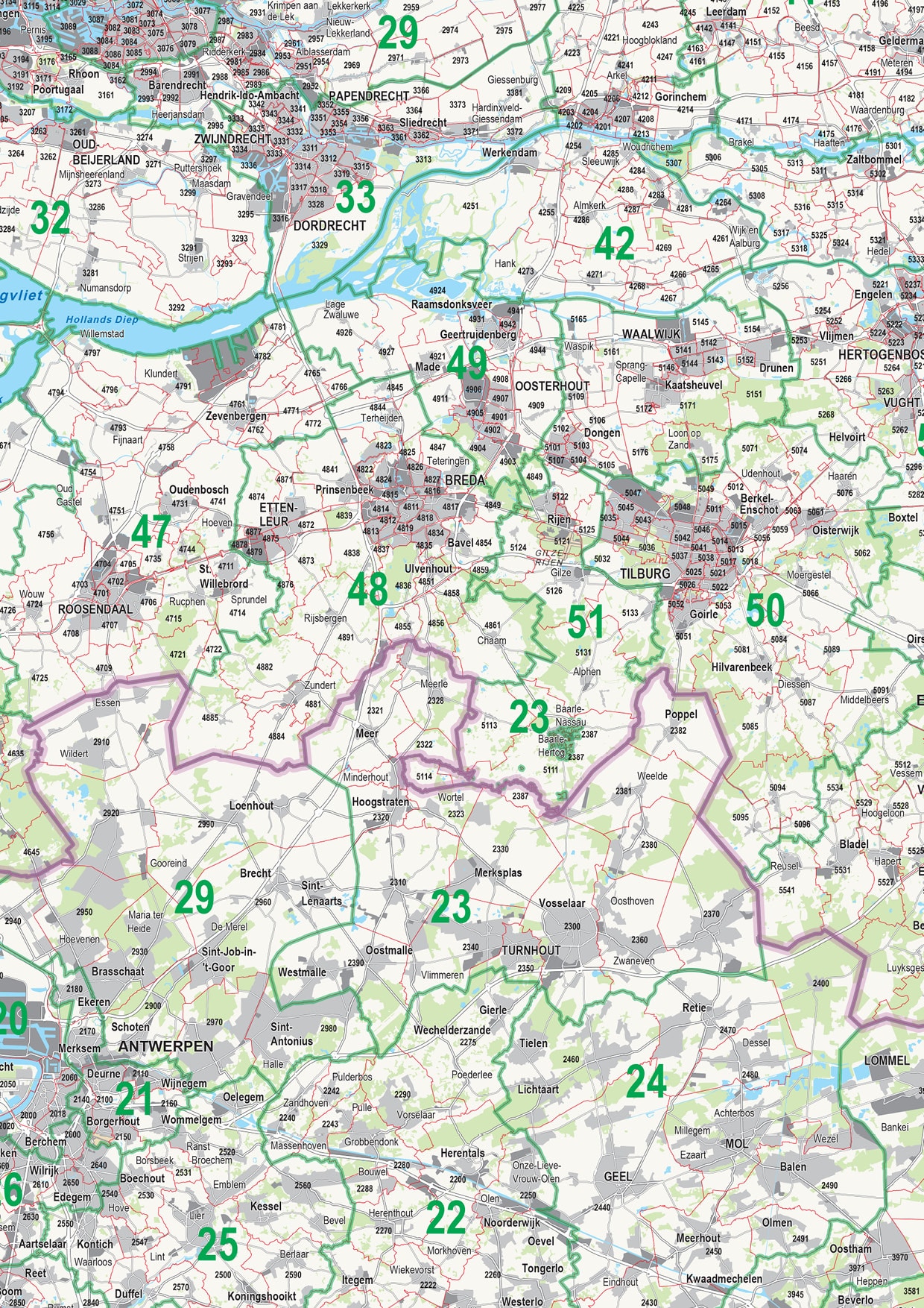 Gedetailleerde postcodekaart Benelux - Afbeelding 2