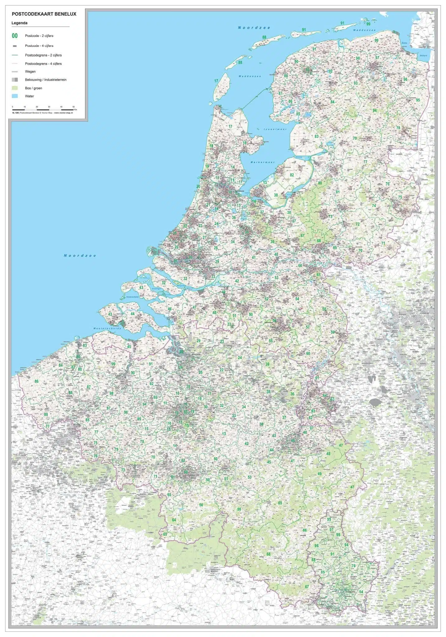 Gedetailleerde postcodekaart Benelux