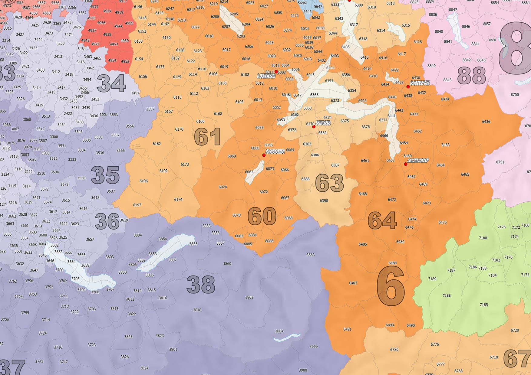 Postcodekaart Zwitserland - Afbeelding 2
