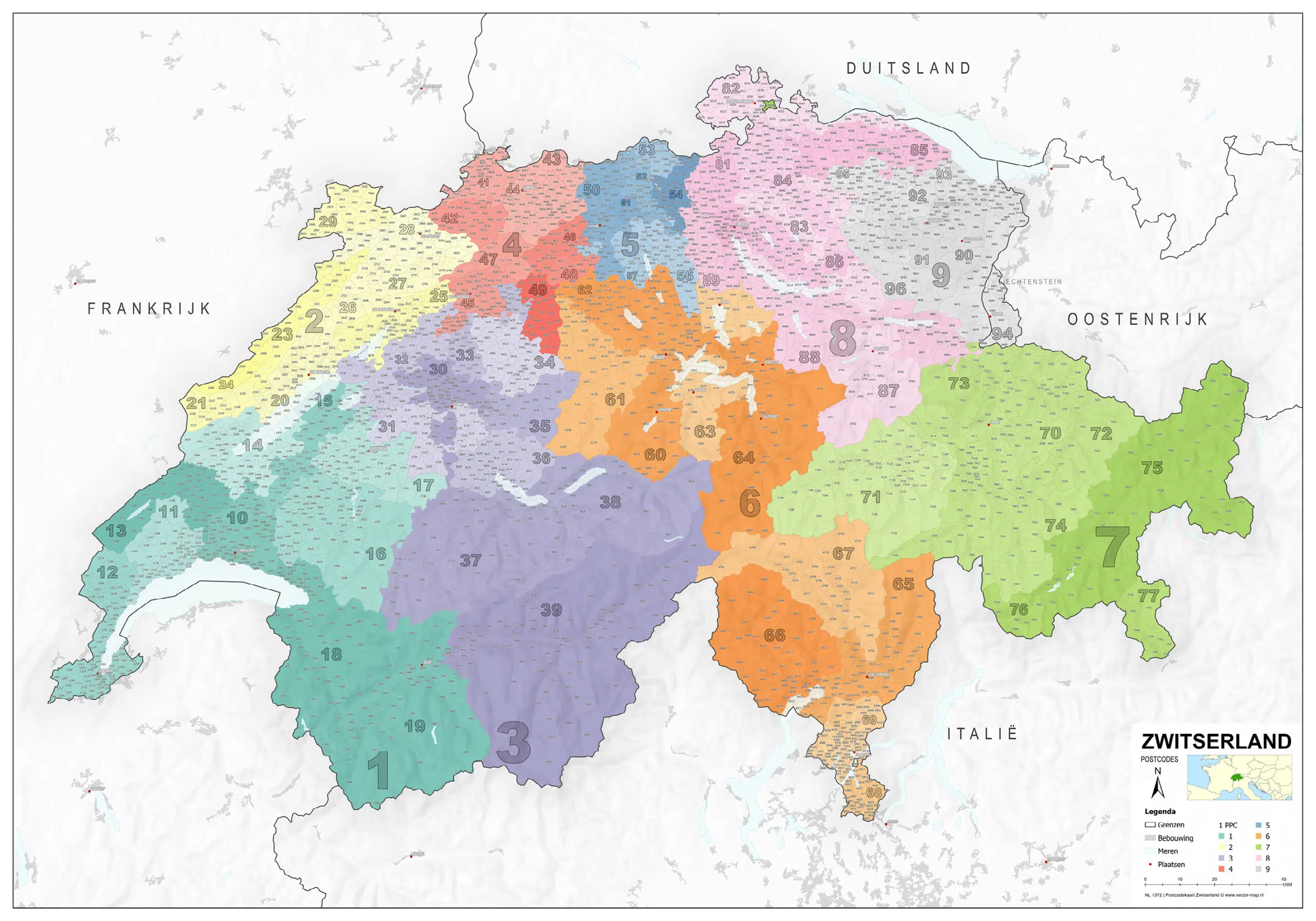 Postcodekaart Zwitserland