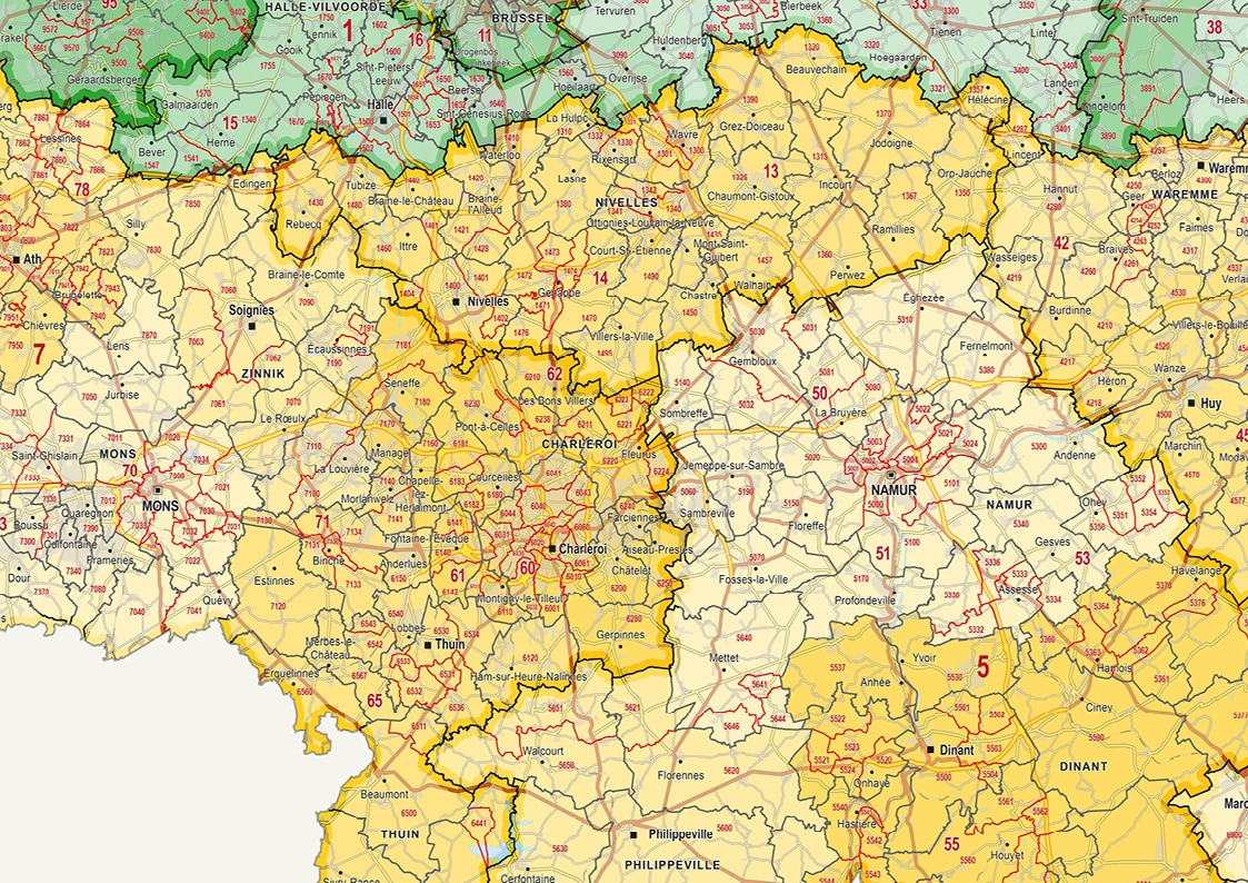 Kaart België Gemeenten & Postcodes - Afbeelding 2