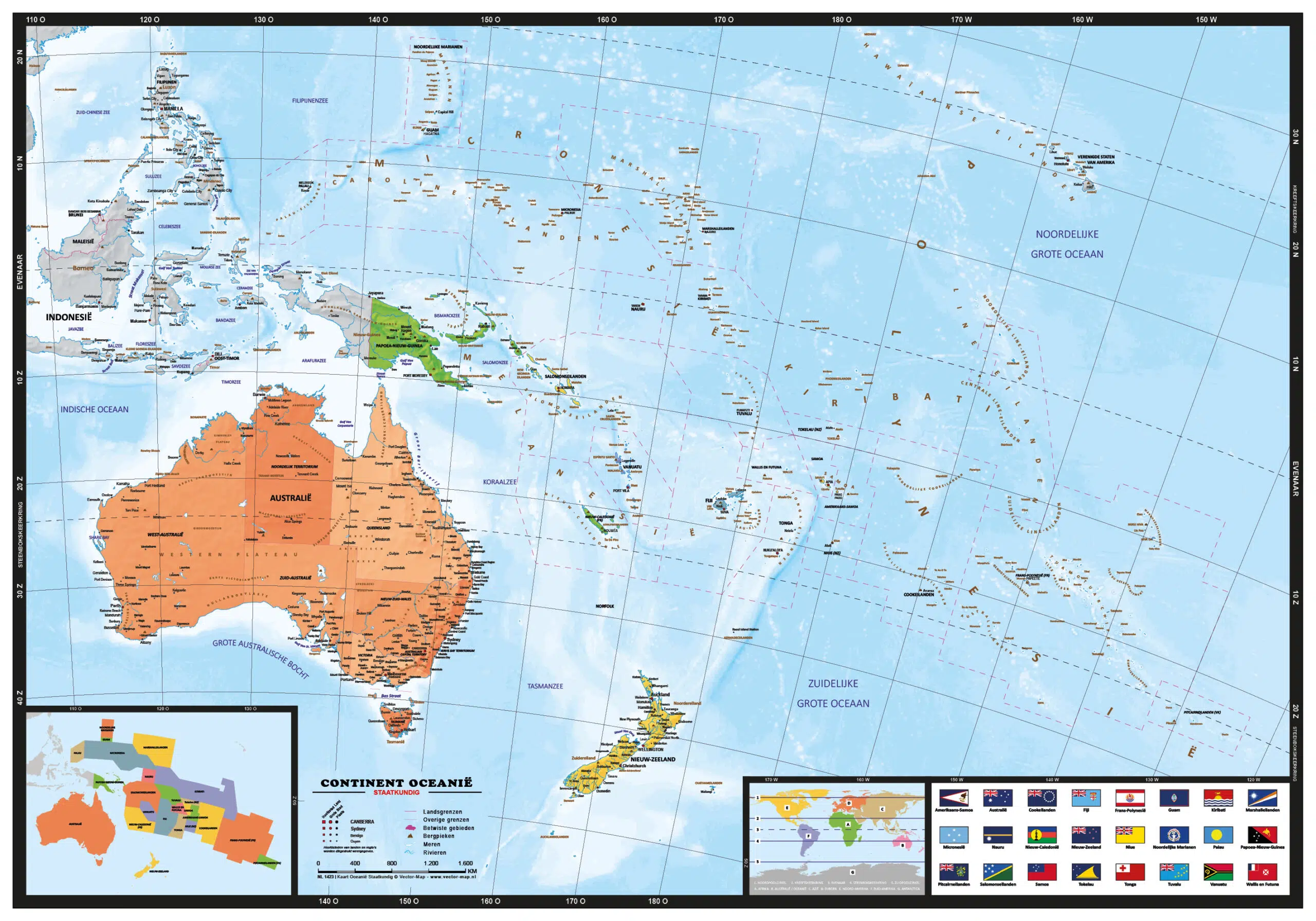 Kaart Oceanië (Australië) Staatkundig