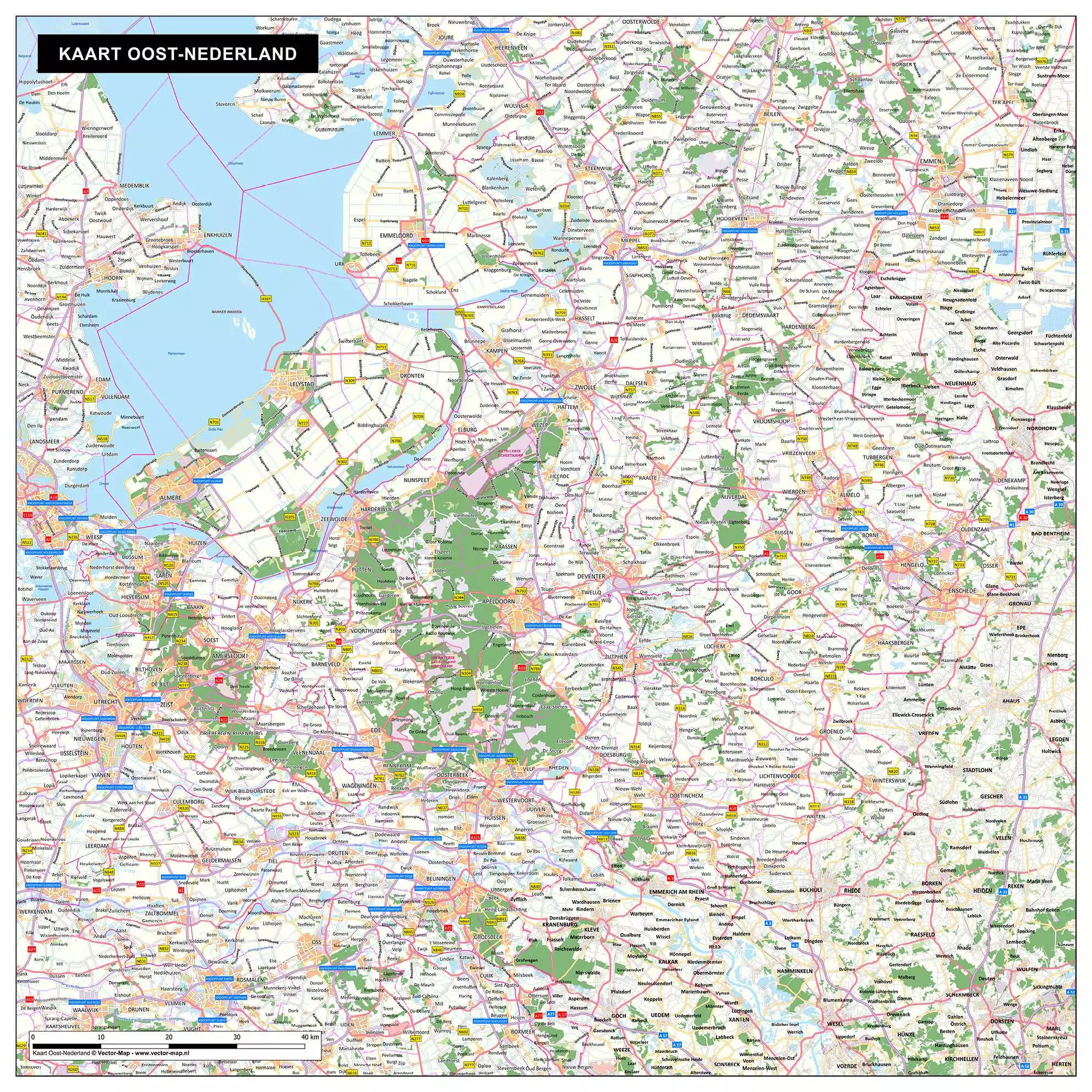 Kaart Oost-Nederland