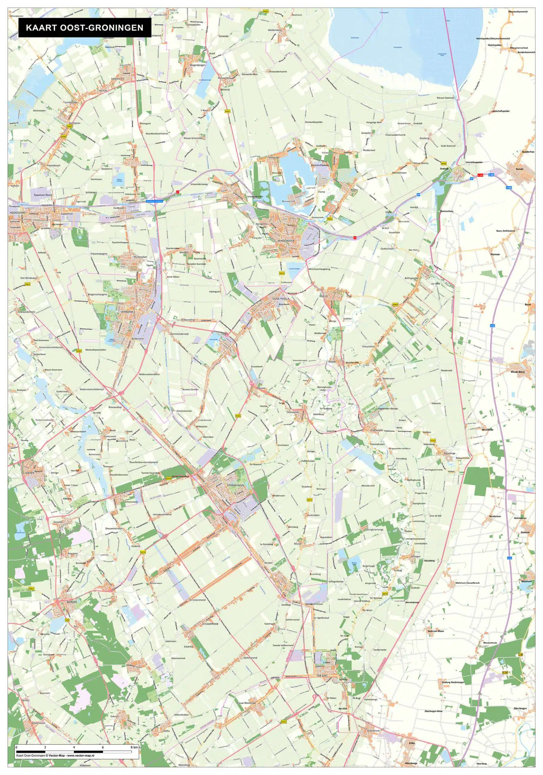 Kaart Oost-Groningen