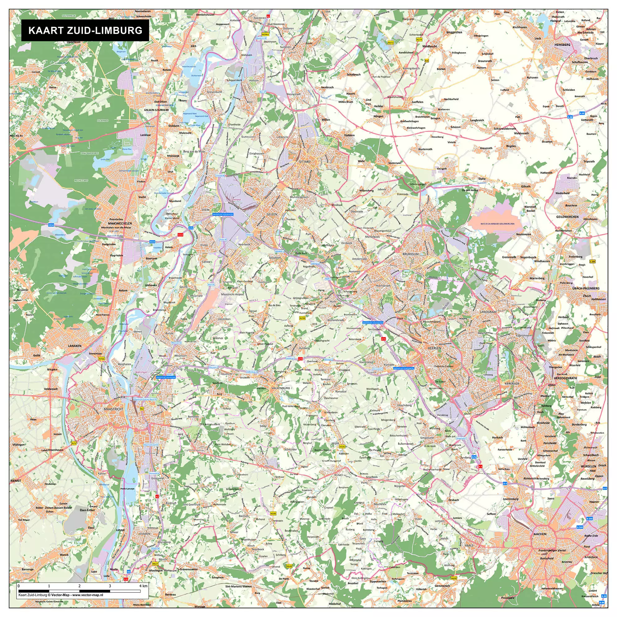 Kaart Zuid-Limburg