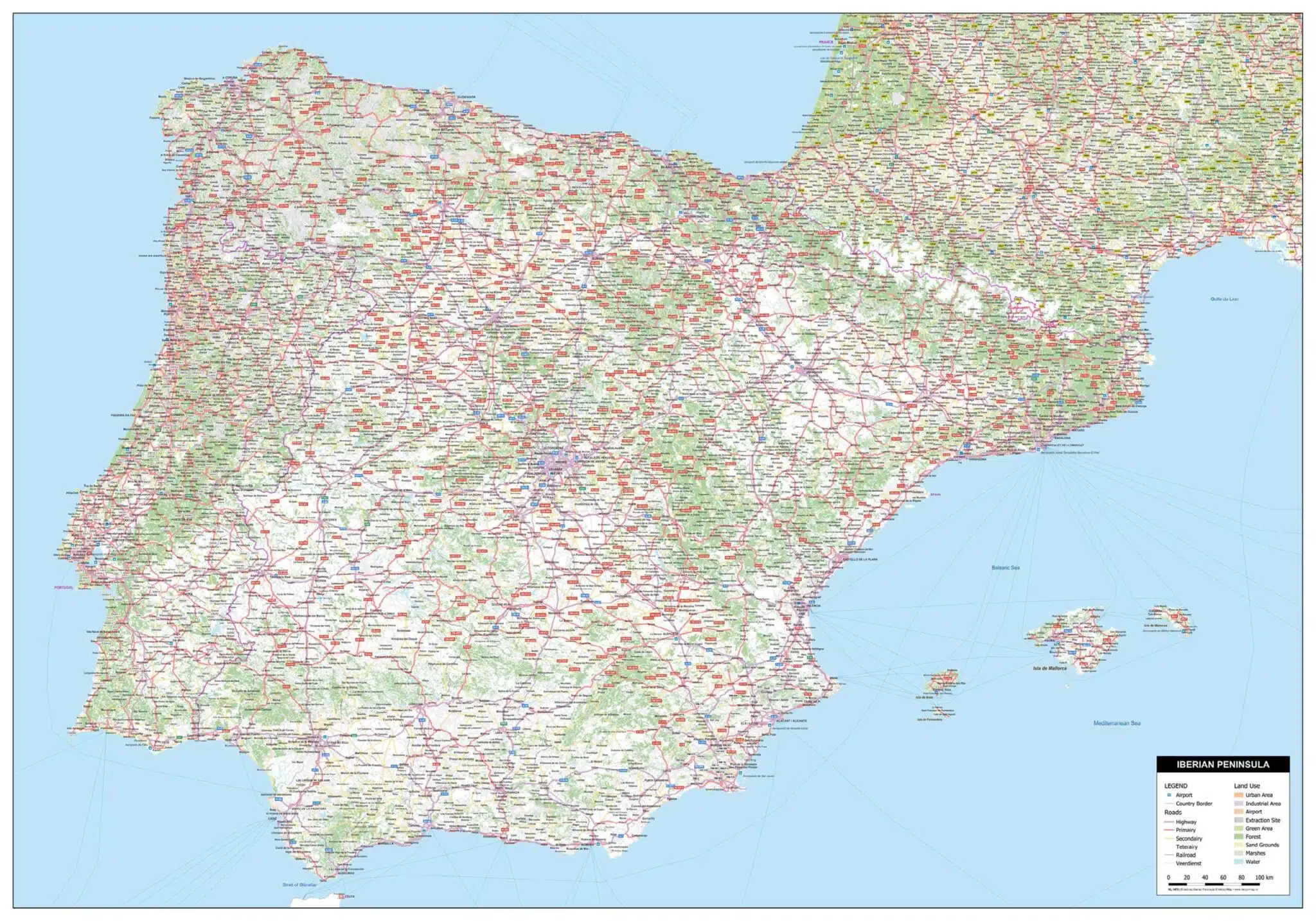 Gedetailleerde Kaart Spanje & Portugal